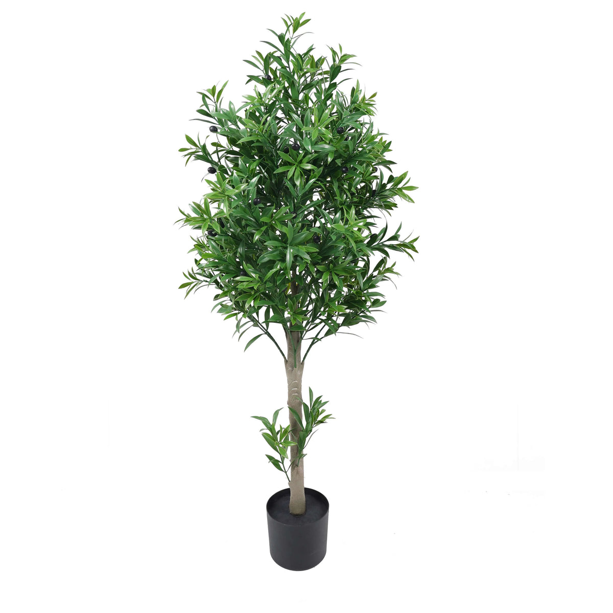 Artificial olive tree by Designer Plants USA, 47.2 inches tall, UV resistant, with lush green leaves and a sturdy trunk.
