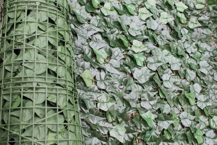 Artificial ivy privacy fence roll by Designer Plants USA, trellis for outdoor privacy, 33 sq ft with lush green foliage.