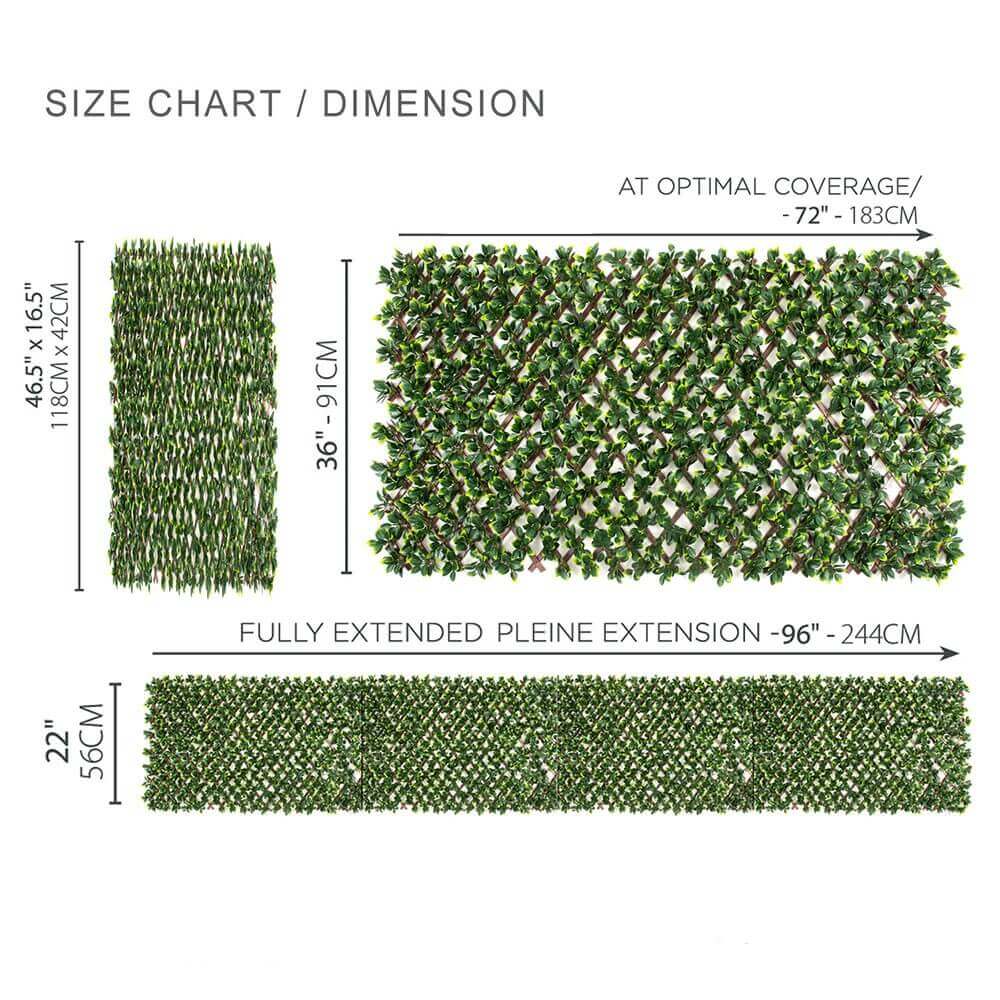 Artificial Ligustrum Ficus trellis privacy screen by Designer Plants USA, UV resistant, with lush green foliage for outdoor privacy.