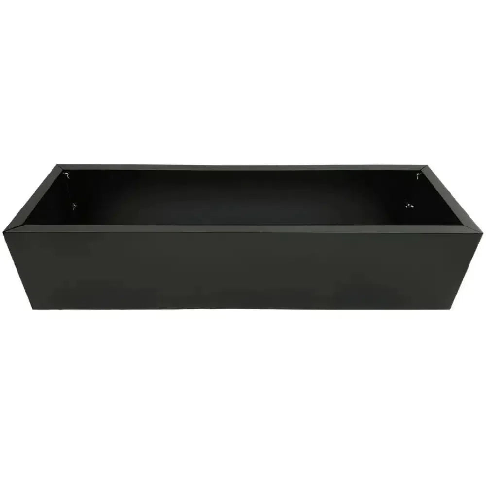Black metal planter trough for artificial hedges, medium size, designed for installation, by Designer Plants USA.