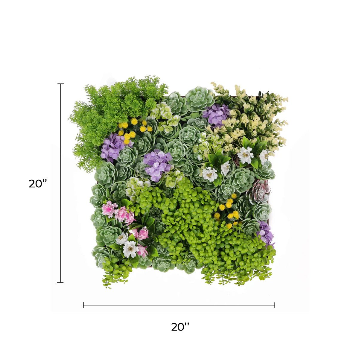 Artificial moss and succulent hanging wall art frame by Designer Plants USA, 20-inch UV-resistant living wall decor for outdoor use.