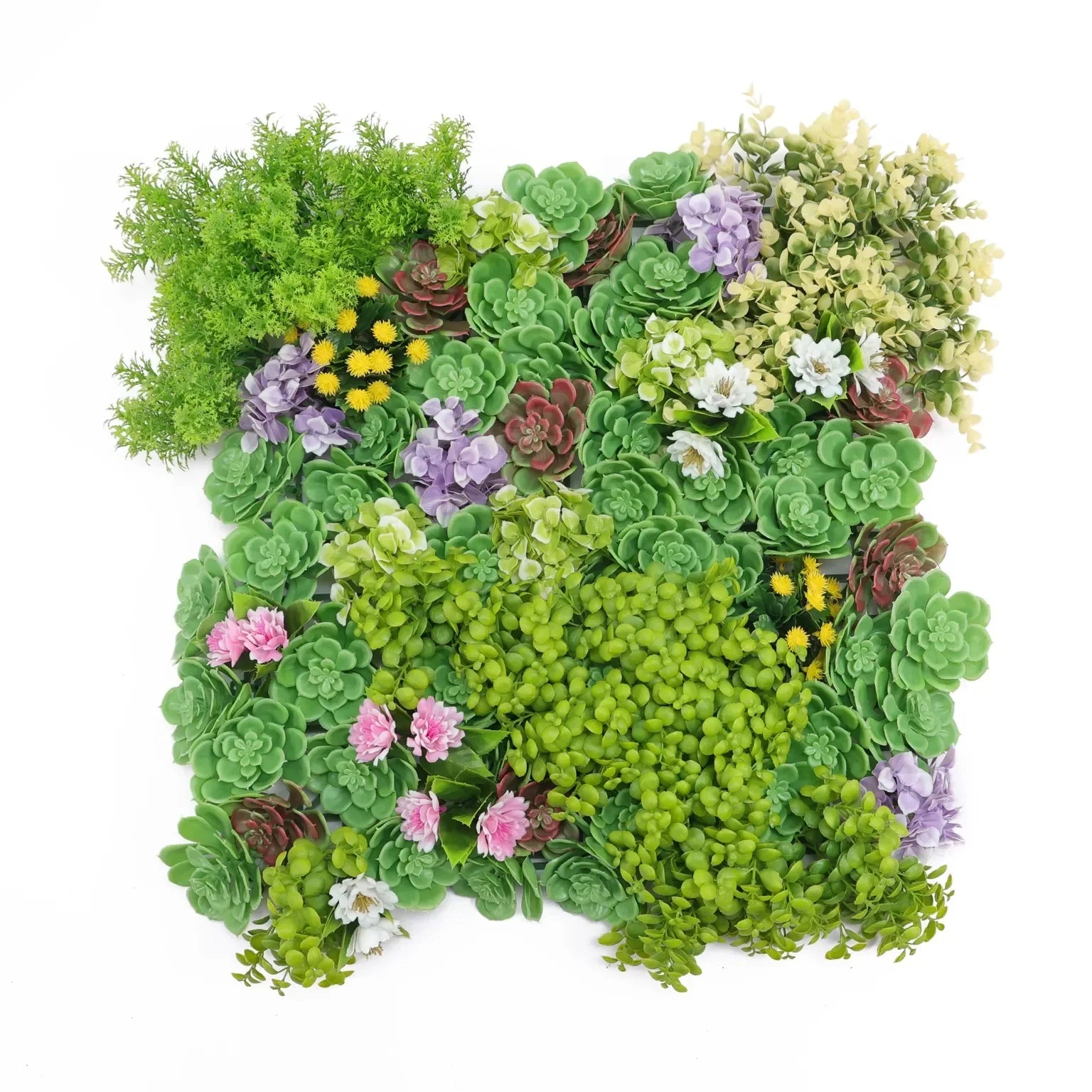 Artificial dense succulent vertical garden panel by Designer Plants USA, UV resistant living wall for commercial or home decor.