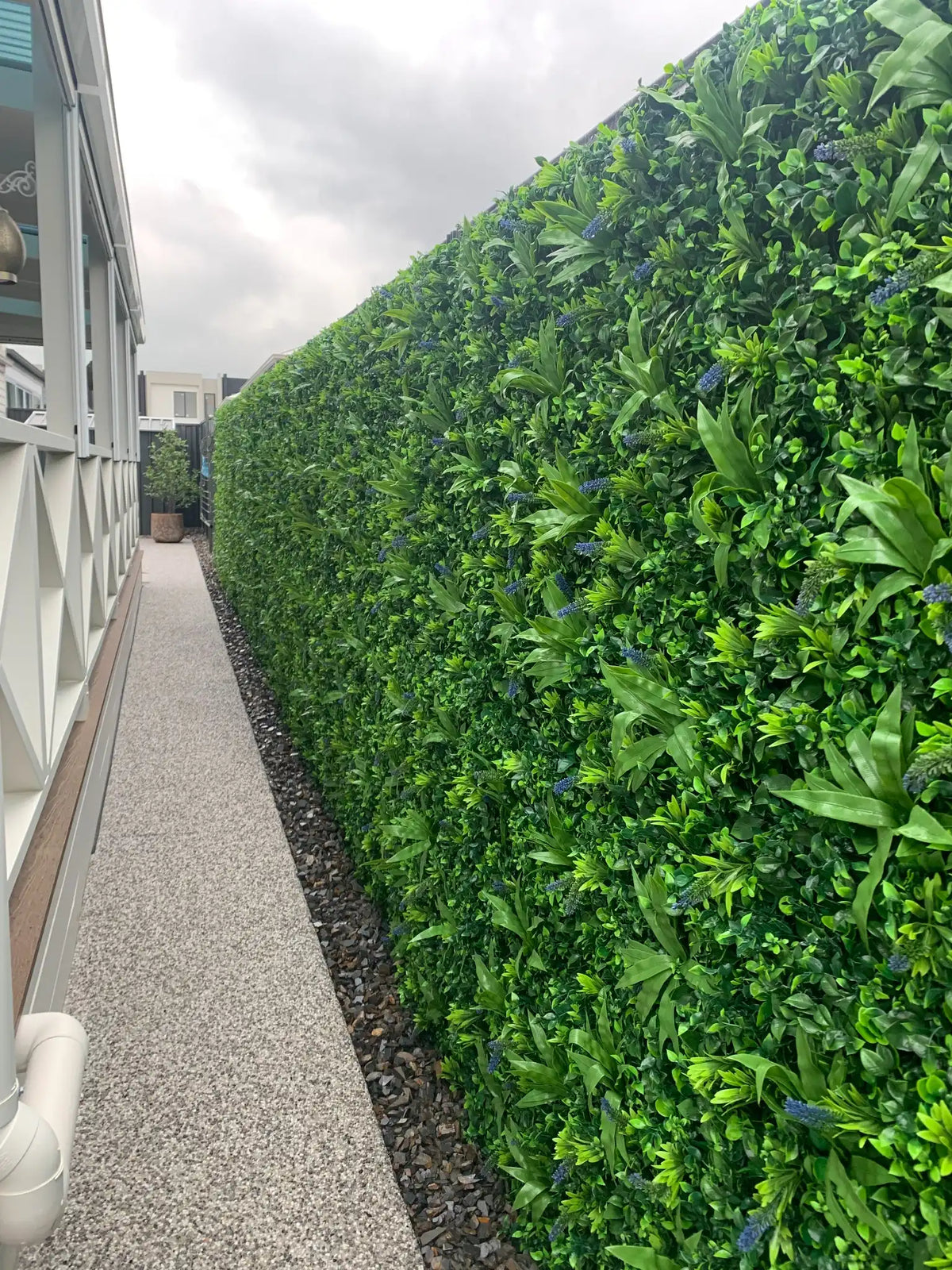 Artificial lavender vertical garden wall panel by Designer Plants USA, UV resistant green wall with realistic lavender flowers, 40x40 inches