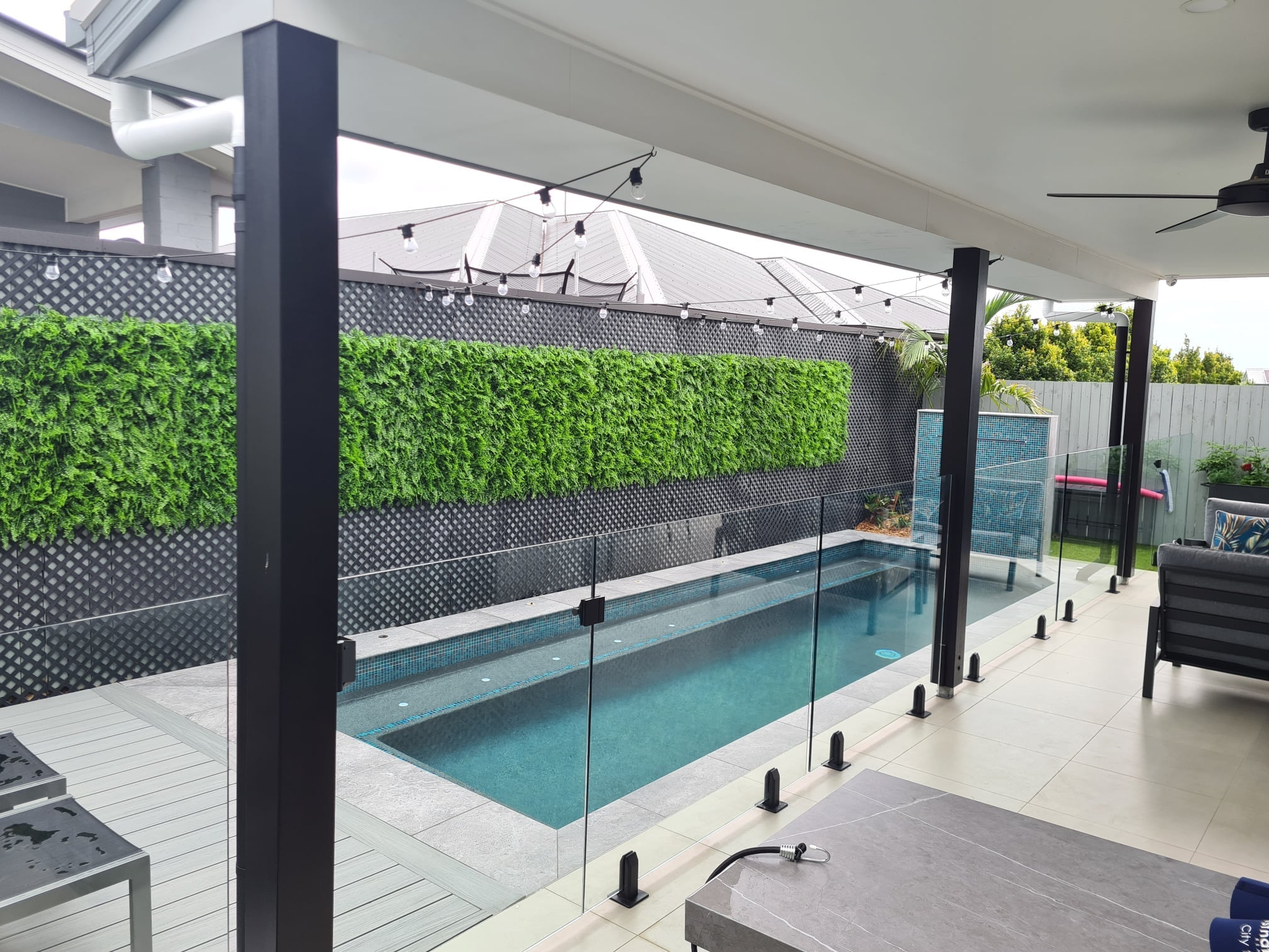 Artificial green wall panel from Designer Plants USA, 40x40 inches, UV resistant living wall for commercial or outdoor use.