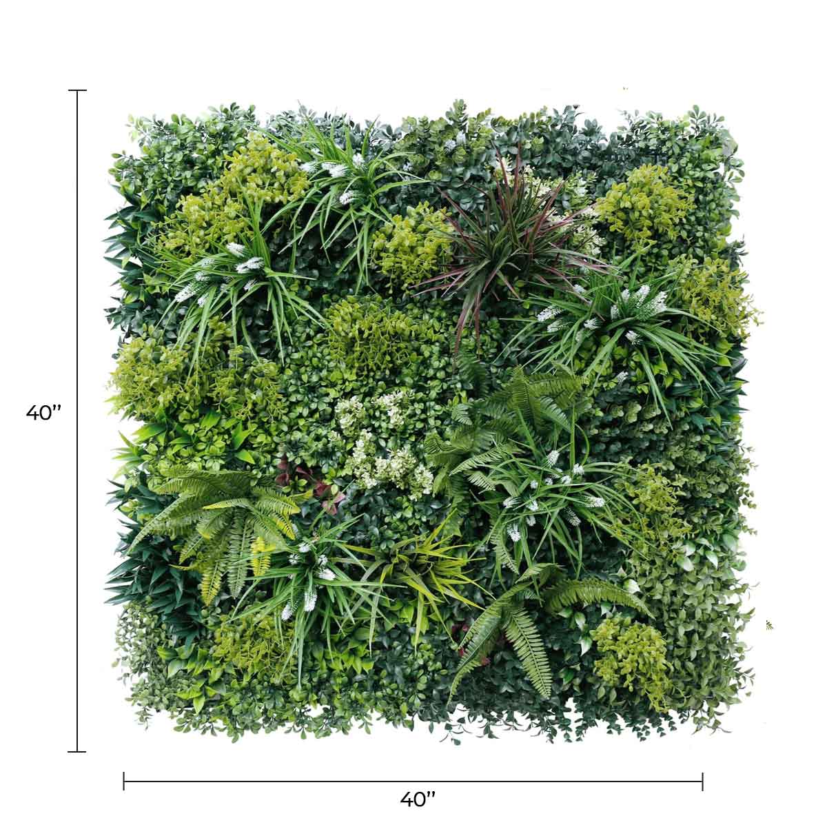 Artificial vertical garden wall panel by Designer Plants USA, lush spring-inspired green wall, UV resistant, 40x40 inches.