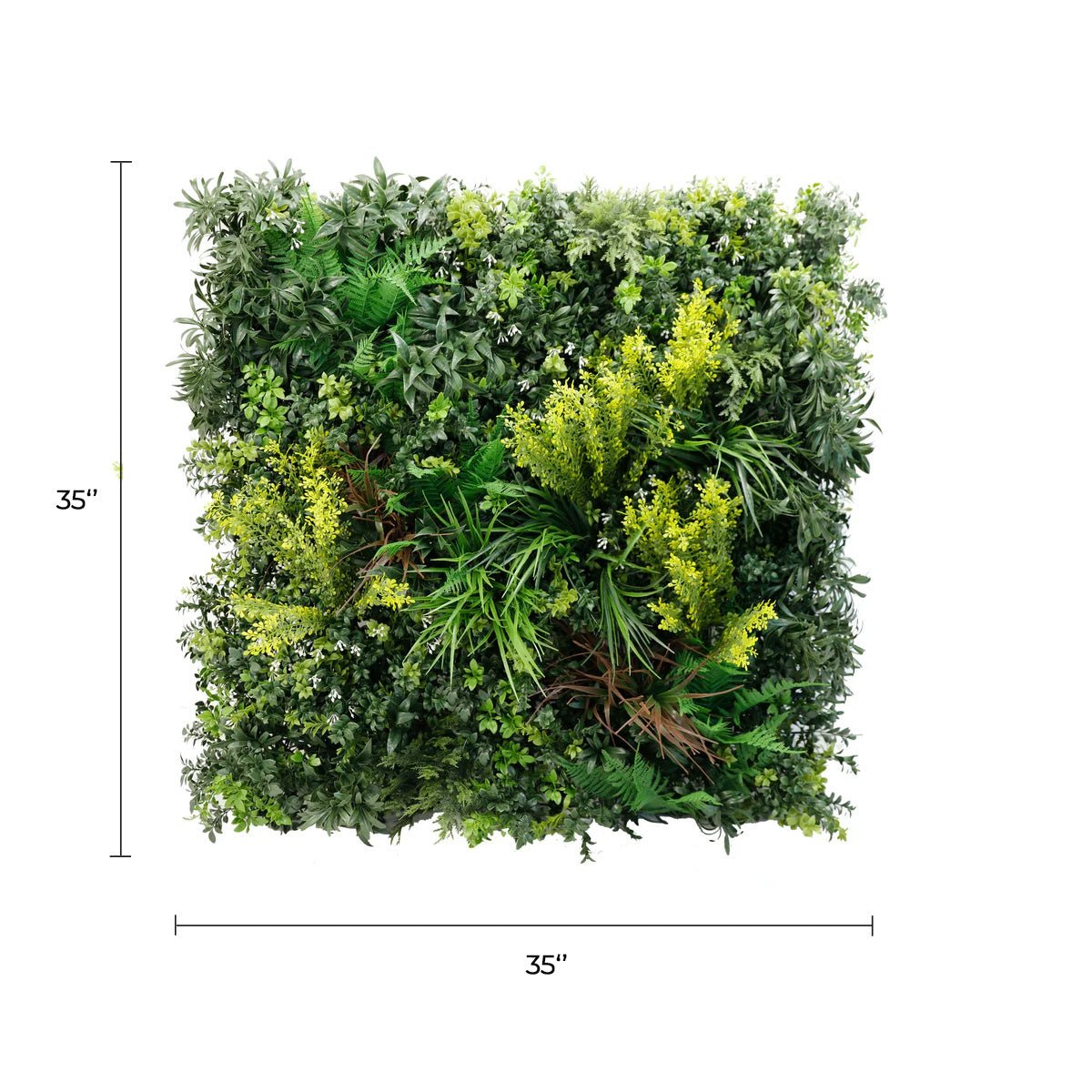 Artificial tropical vibe green wall panel by Designer Plants USA, 35x35 inches, UV resistant, fire-rated living wall for commercial use.