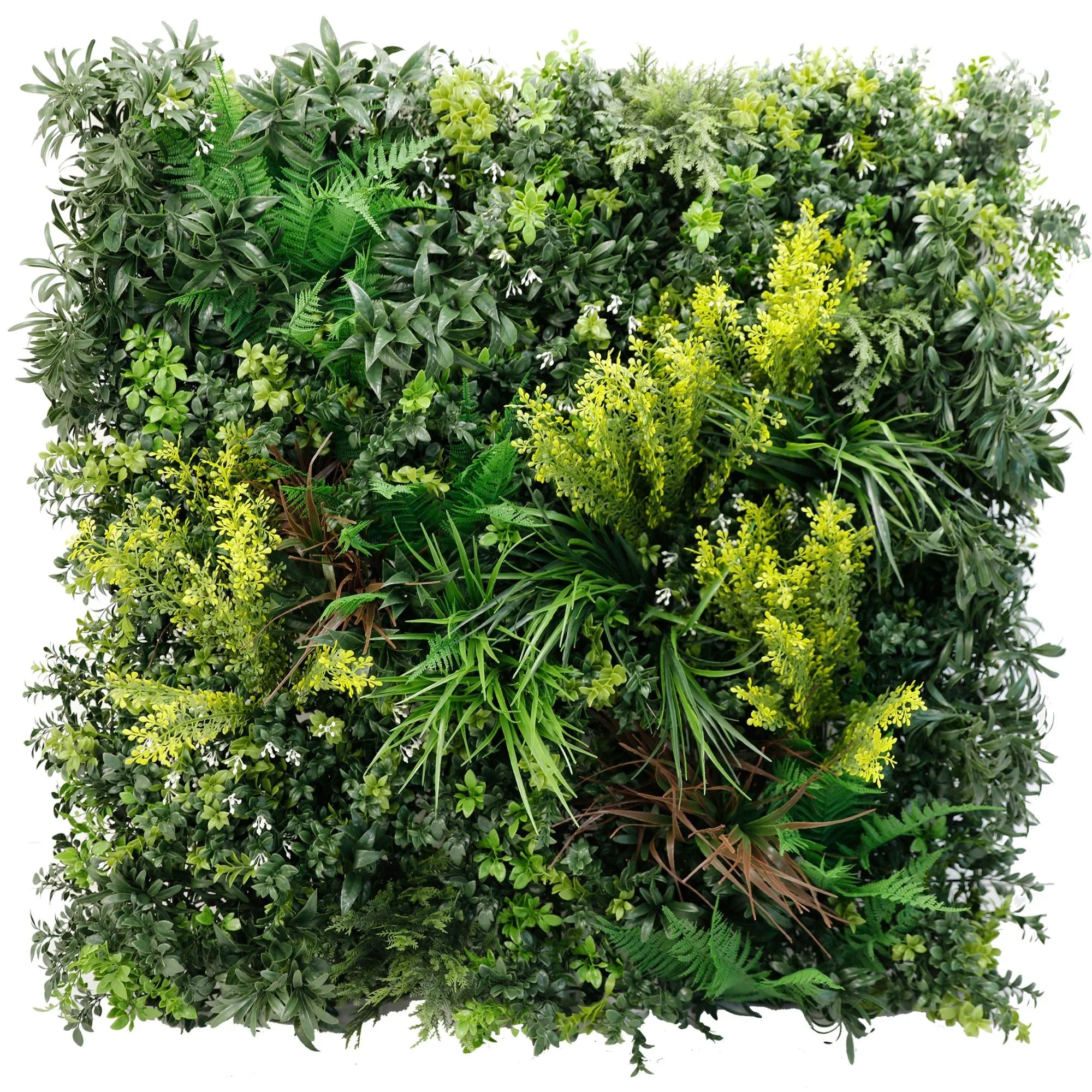Artificial tropical vibe vertical garden wall panel by Designer Plants USA, UV resistant, fire-rated, 35x35 inches, commercial-grade greenery.
