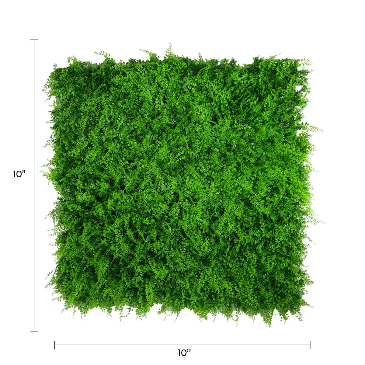 Small sample of lush fern green artificial wall panel by Designer Plants USA, UV resistant and suitable for commercial use