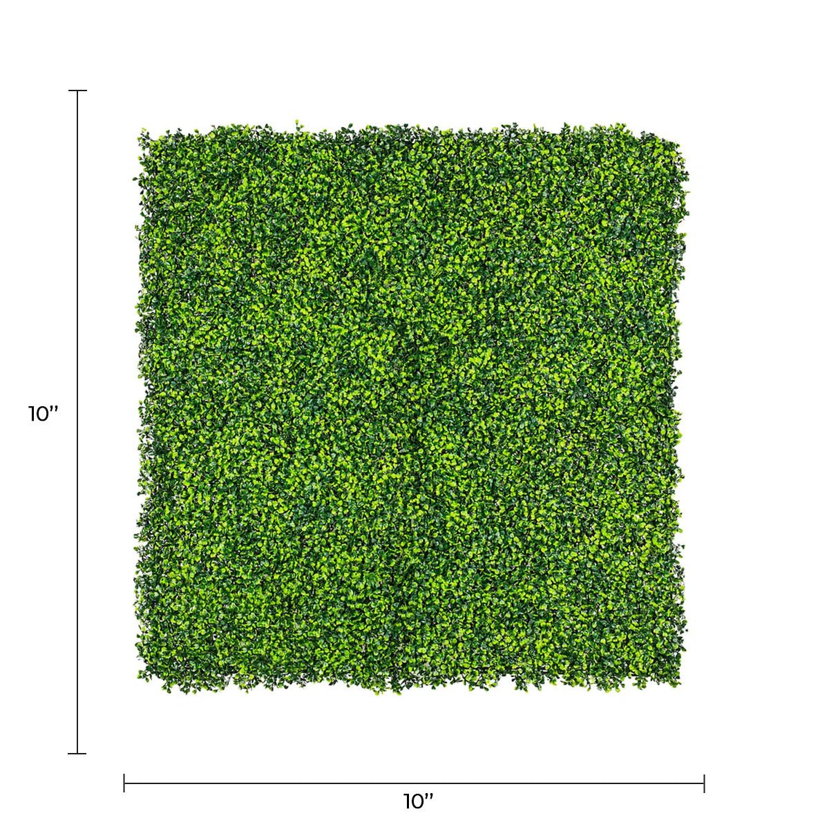 Small sample of Designer Plants USA mixed artificial boxwood wall panel, UV resistant, ideal for commercial green wall applications.