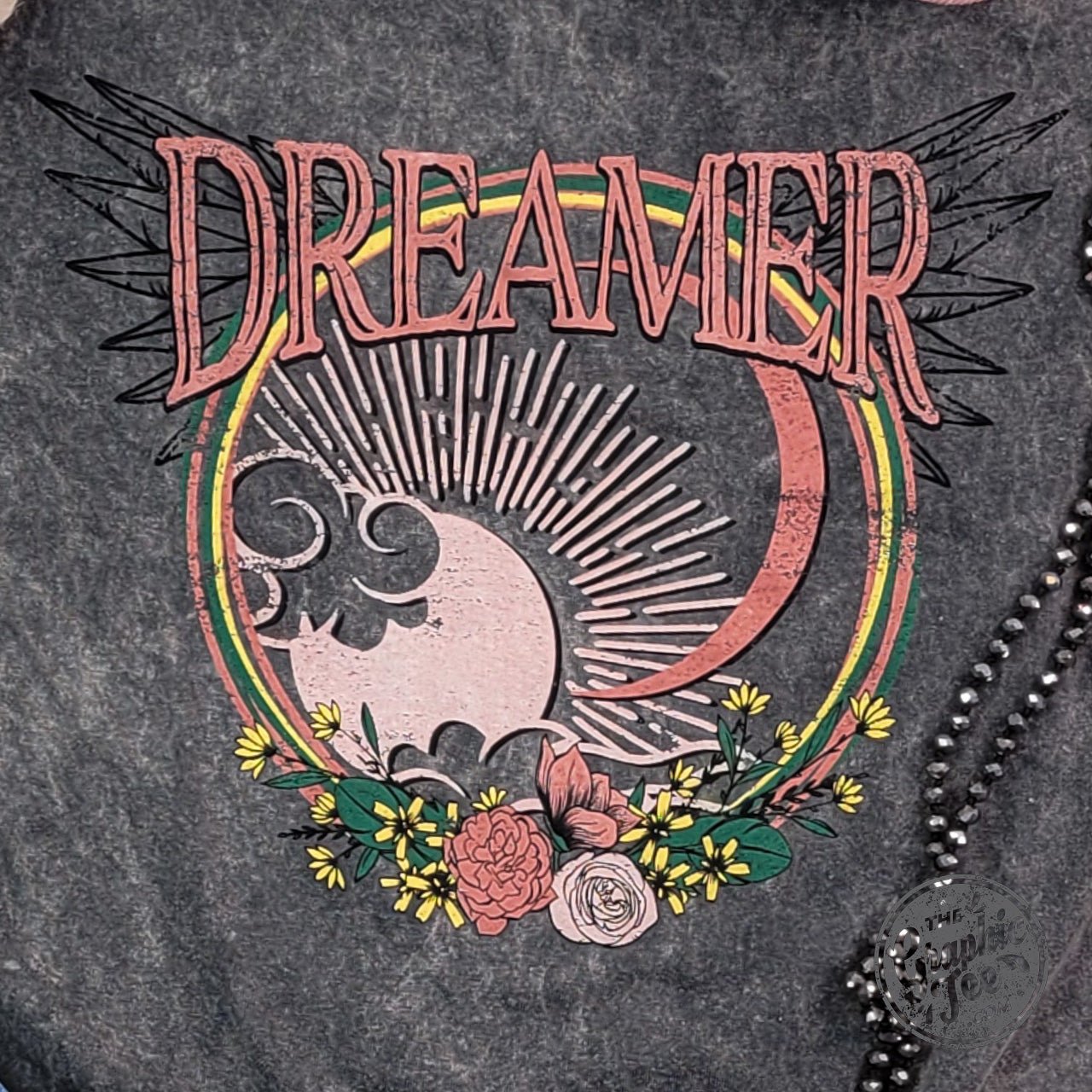 Dreamer Grey Mineral Wash Short Sleeve Crewneck Tee by The Graphic Tee, casual men's graphic T-shirt with a soft mineral wash finish.