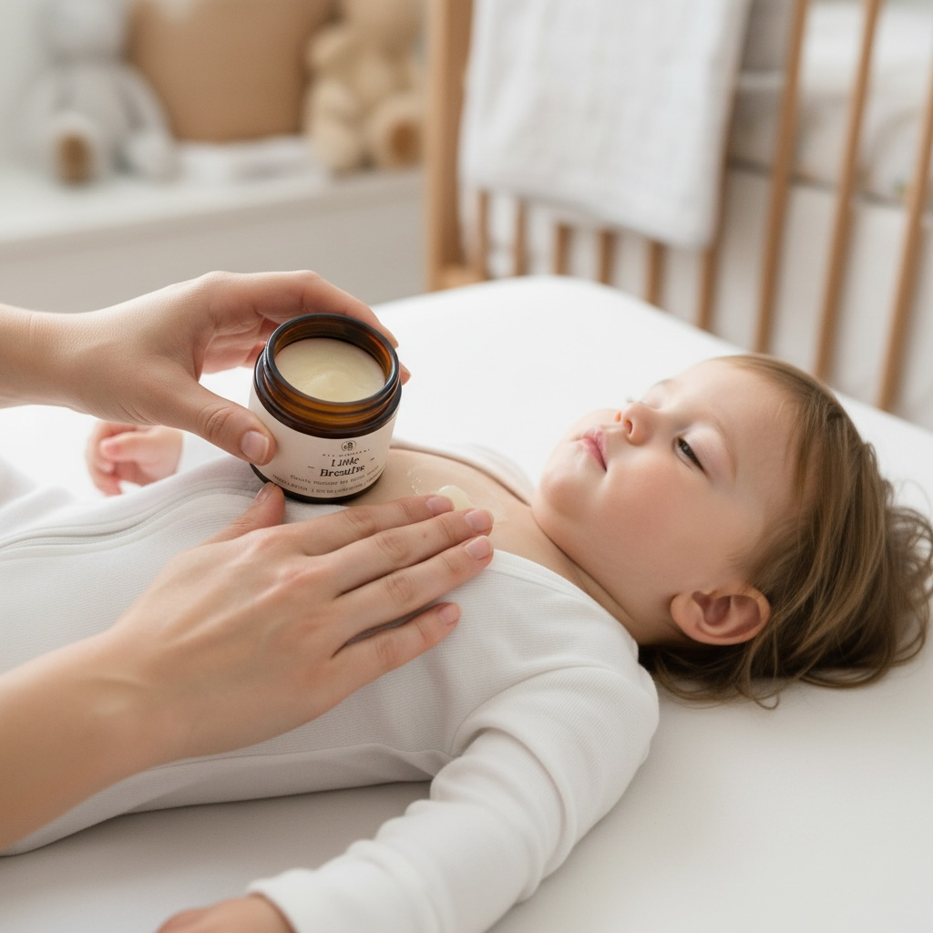Little Breaths Balm by Elderberry Boost LLC, a natural chest balm for kids with a soothing, gentle formula in a small jar.
