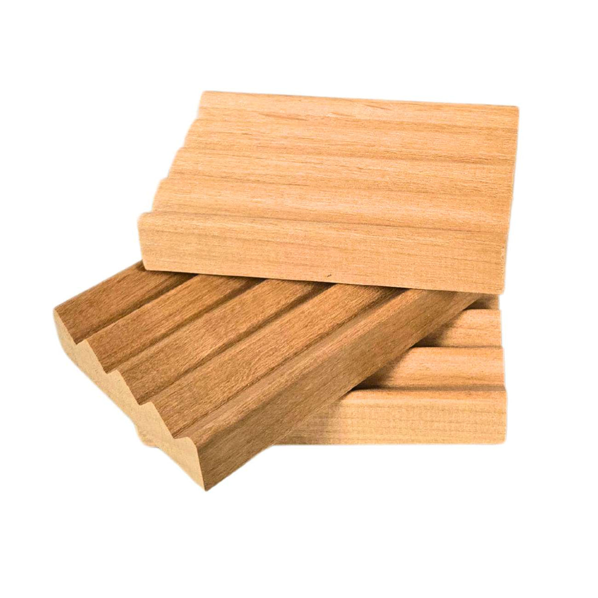 Boardwalk-style wood soap dish from Fern Valley Soap holding goat milk soap, designed as a draining accessory for bathroom use.