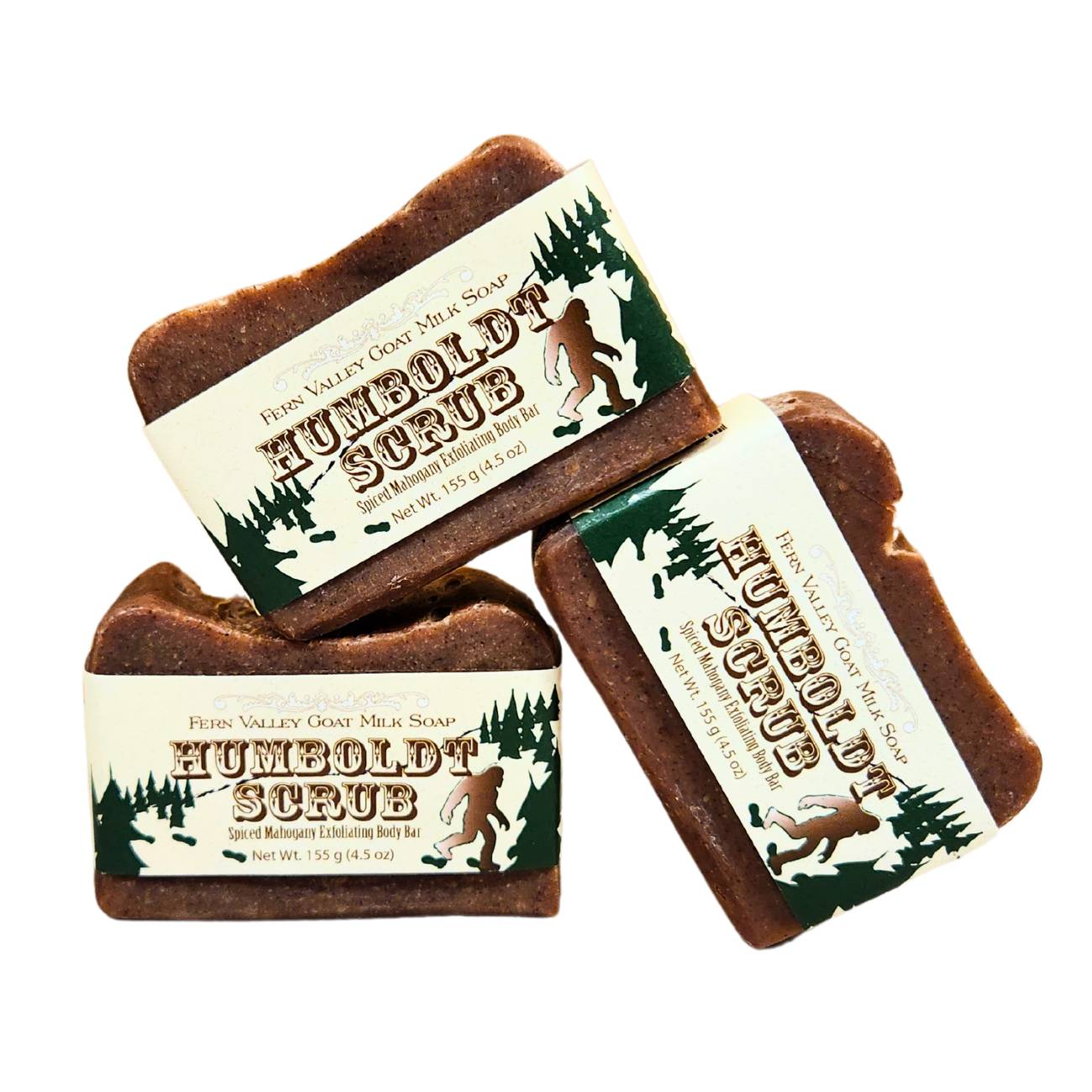 Fern Valley Soap Humboldt Scrub goat milk soap with spiced mahogany exfoliating body bar, natural and nourishing skincare product.