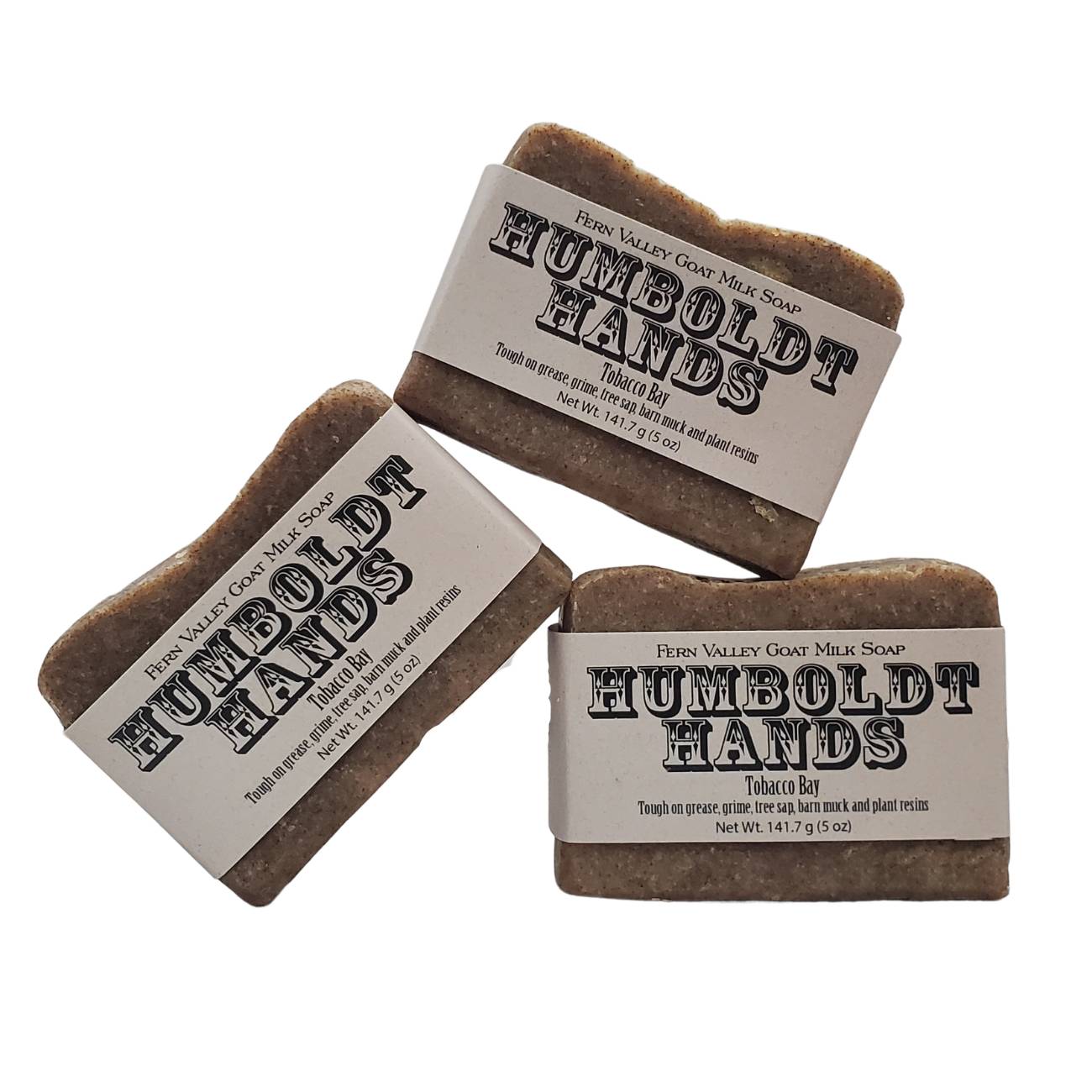 Fern Valley Soap Tobacco Bay goat milk soap bar, natural hand cleaner with nourishing ingredients, designed for heavy-duty hand cleaning.