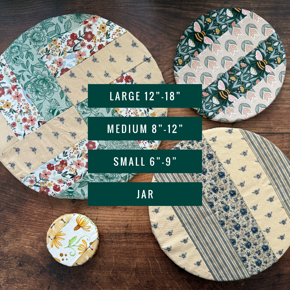 Large bowl covers from Five Oaks Farm's From the Farm collection, featuring autumn-themed mushroom designs for kitchen use.