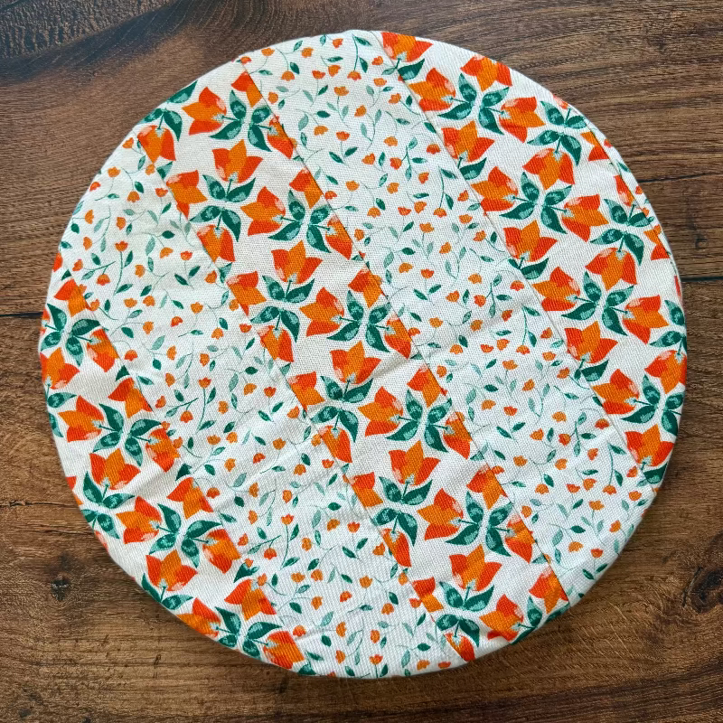 Medium bowl and banneton covers from Five Oaks Farm, featuring autumn mushroom and tiny mushroom designs.