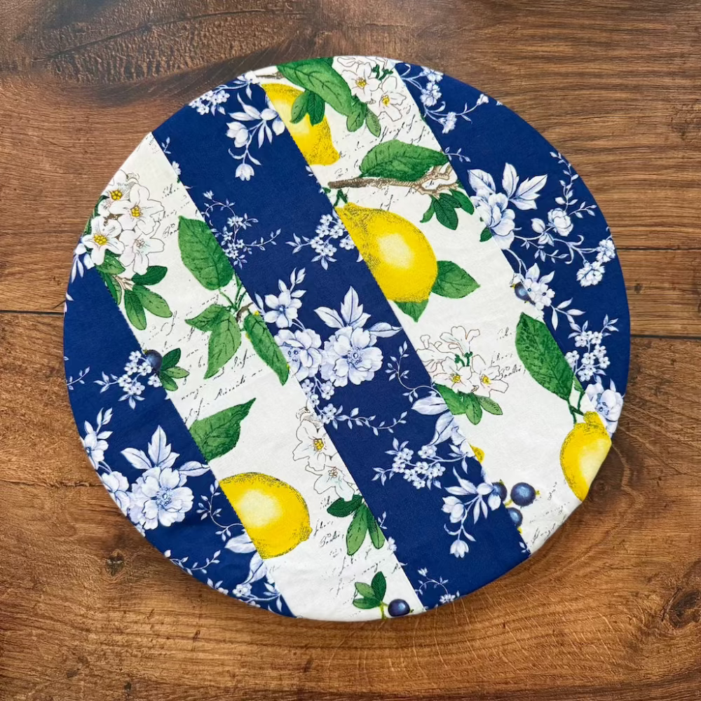 Medium bowl and banneton covers from Five Oaks Farm's From the Farm line, featuring autumn mushroom and tiny mushroom designs.