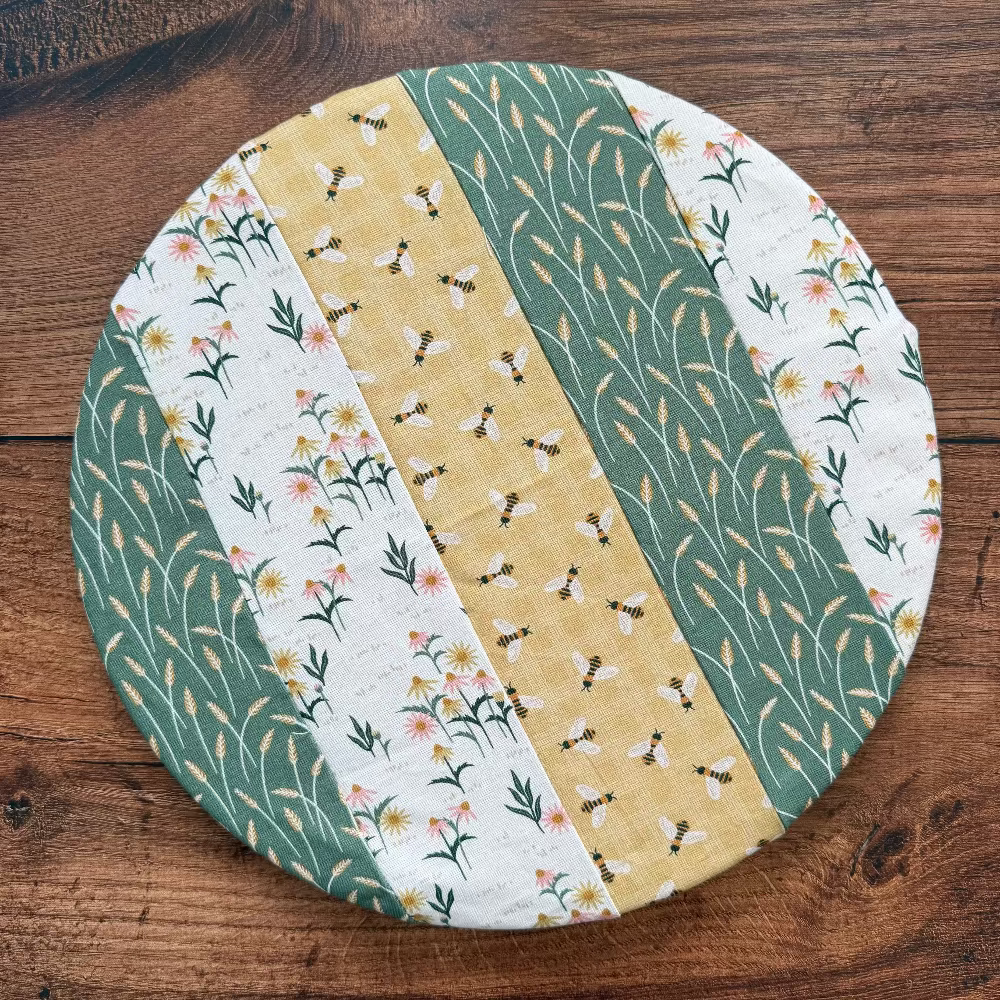 Medium bowl and banneton covers from Five Oaks Farm, featuring autumn mushroom and tiny mushroom designs.