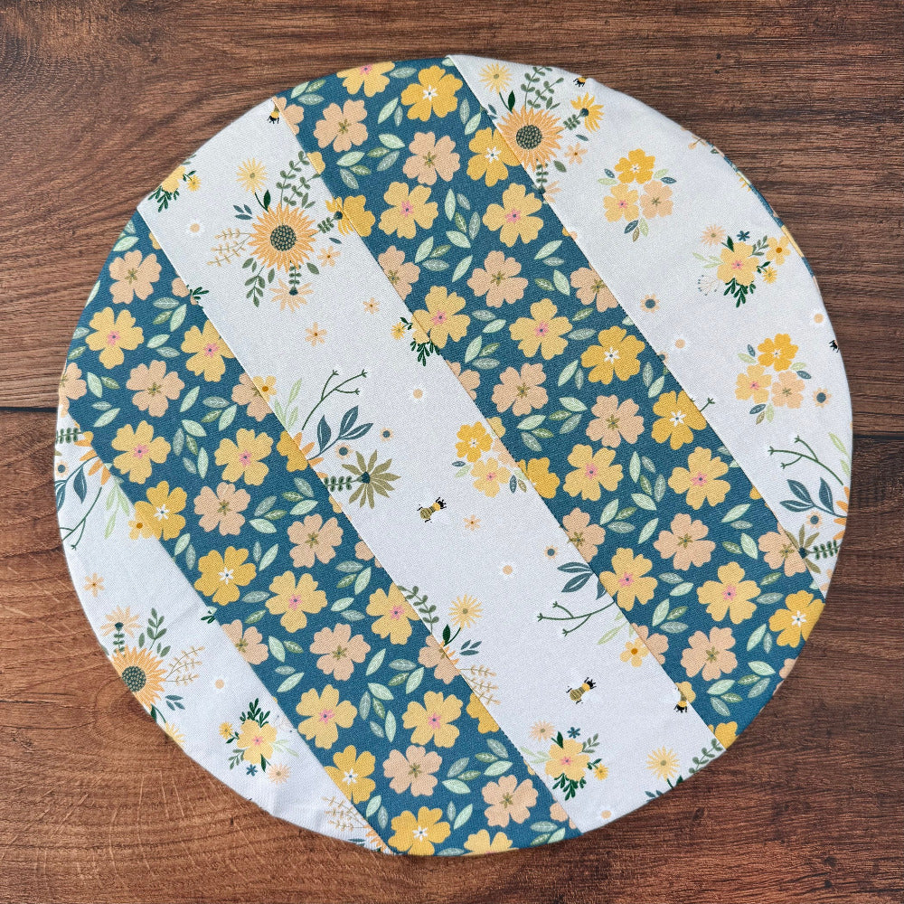 Medium bowl and banneton covers from Five Oaks Farm, featuring autumn mushroom designs for bread proofing.