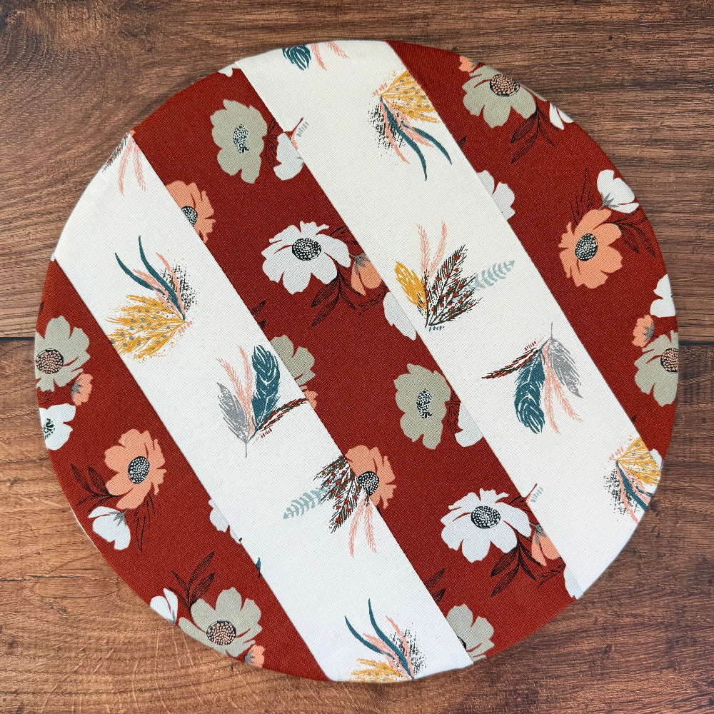 Medium bowl and banneton covers from Five Oaks Farm, featuring autumn mushroom design for baking and bread proofing.