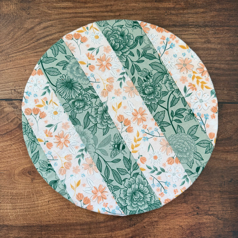 Medium bowl and banneton covers from Five Oaks Farm, featuring autumn mushroom design, made for bread baking and proofing.