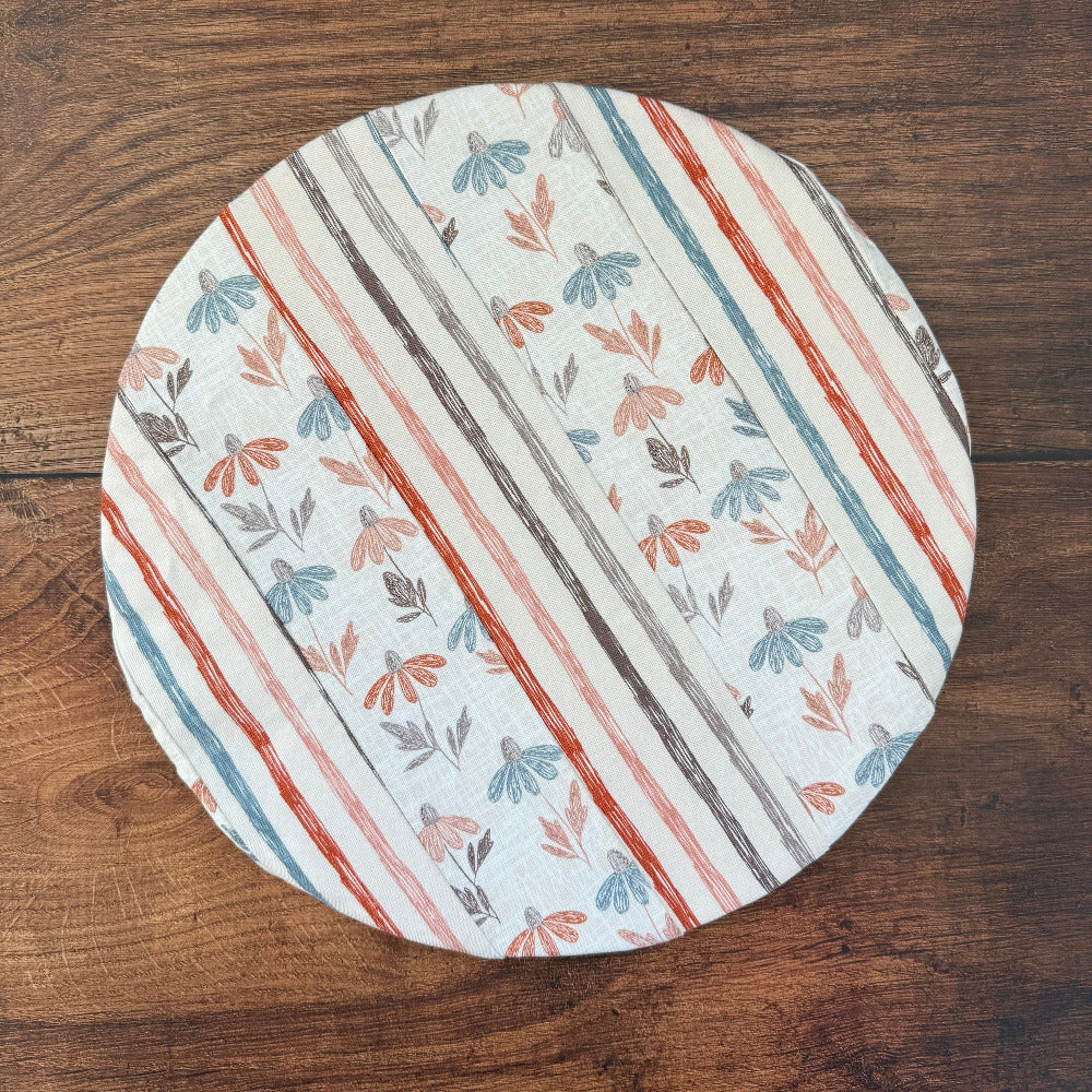 Medium bowl and banneton covers from Five Oaks Farm, featuring autumn mushroom and tiny mushroom designs on natural fabric.