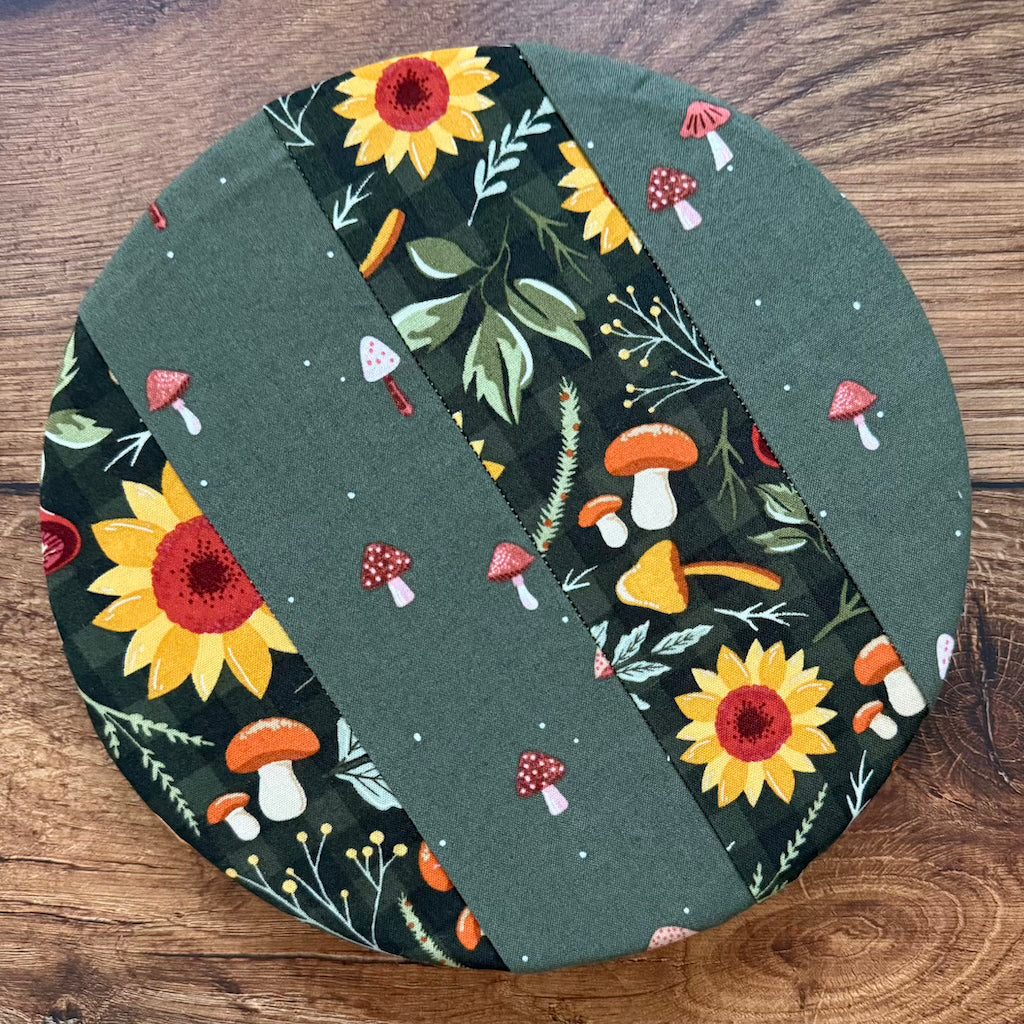 Small mushroom-shaped bowl and banneton covers from Five Oaks Farm, autumn-themed kitchen accessories with rustic charm.