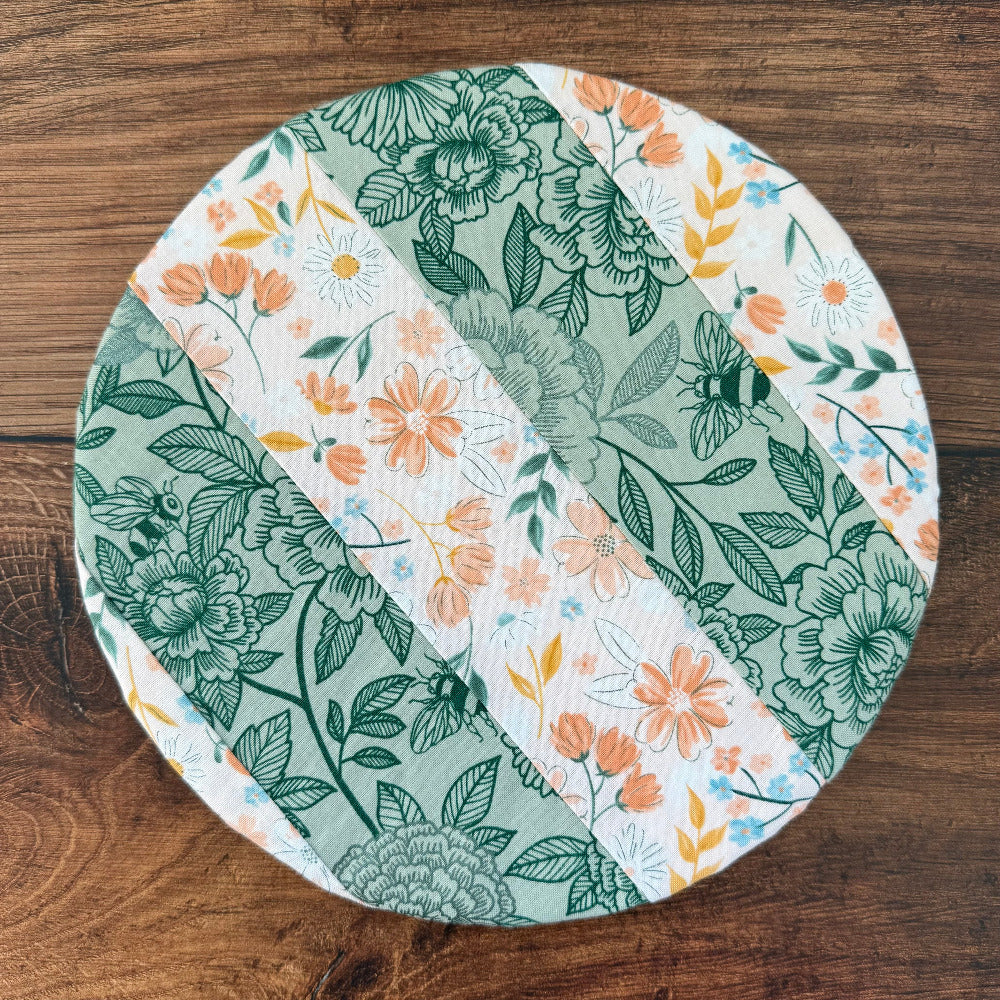 Small ceramic bowl and banneton covers from Five Oaks Farm, featuring autumn mushroom and tiny mushroom designs.