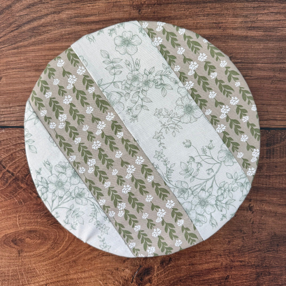 Small ceramic bowl and banneton covers from Five Oaks Farm, featuring autumn mushroom and tiny mushroom designs.