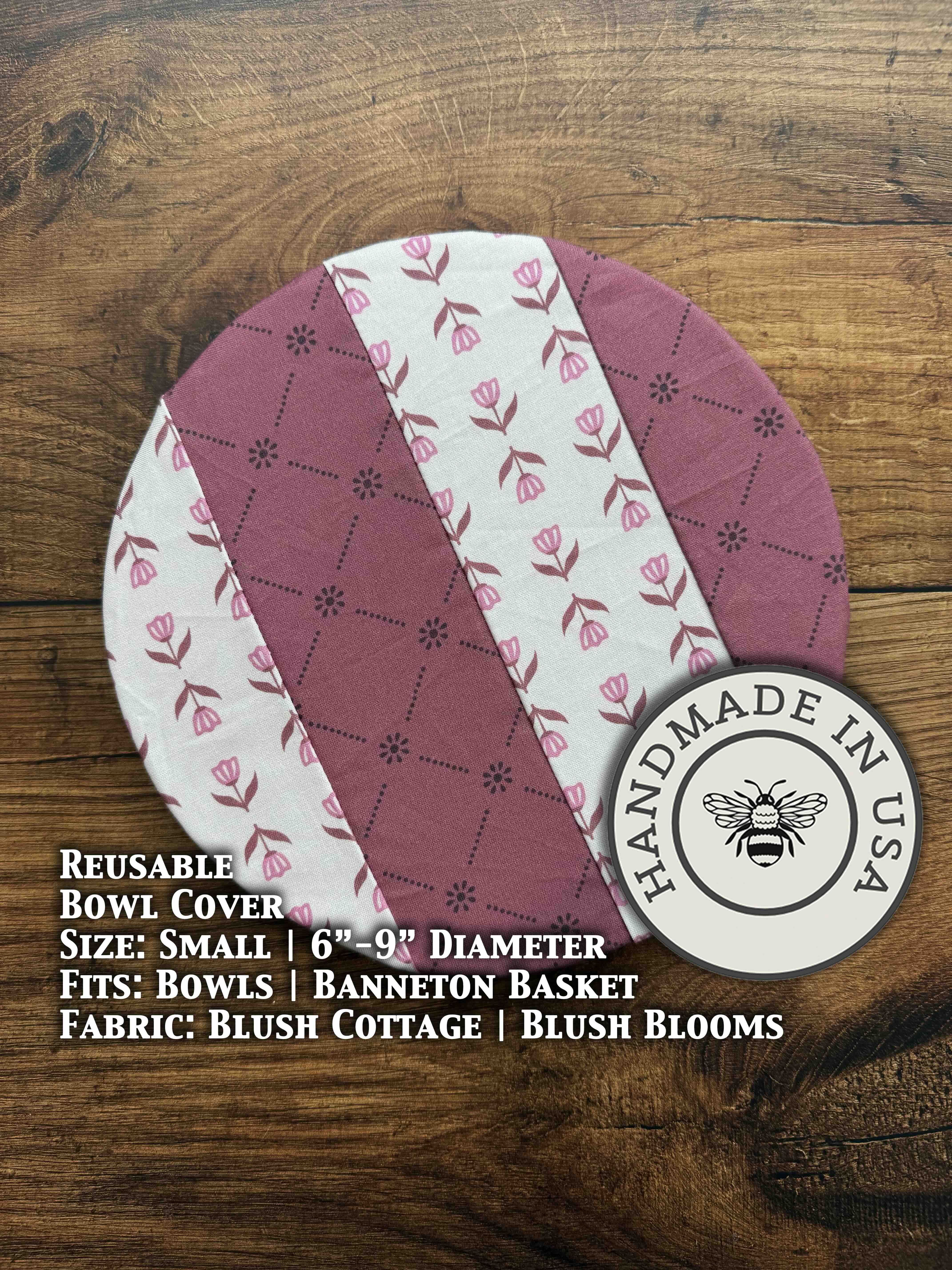 Small ceramic bowl and banneton covers from Five Oaks Farm, featuring autumn mushroom designs in natural farm style.