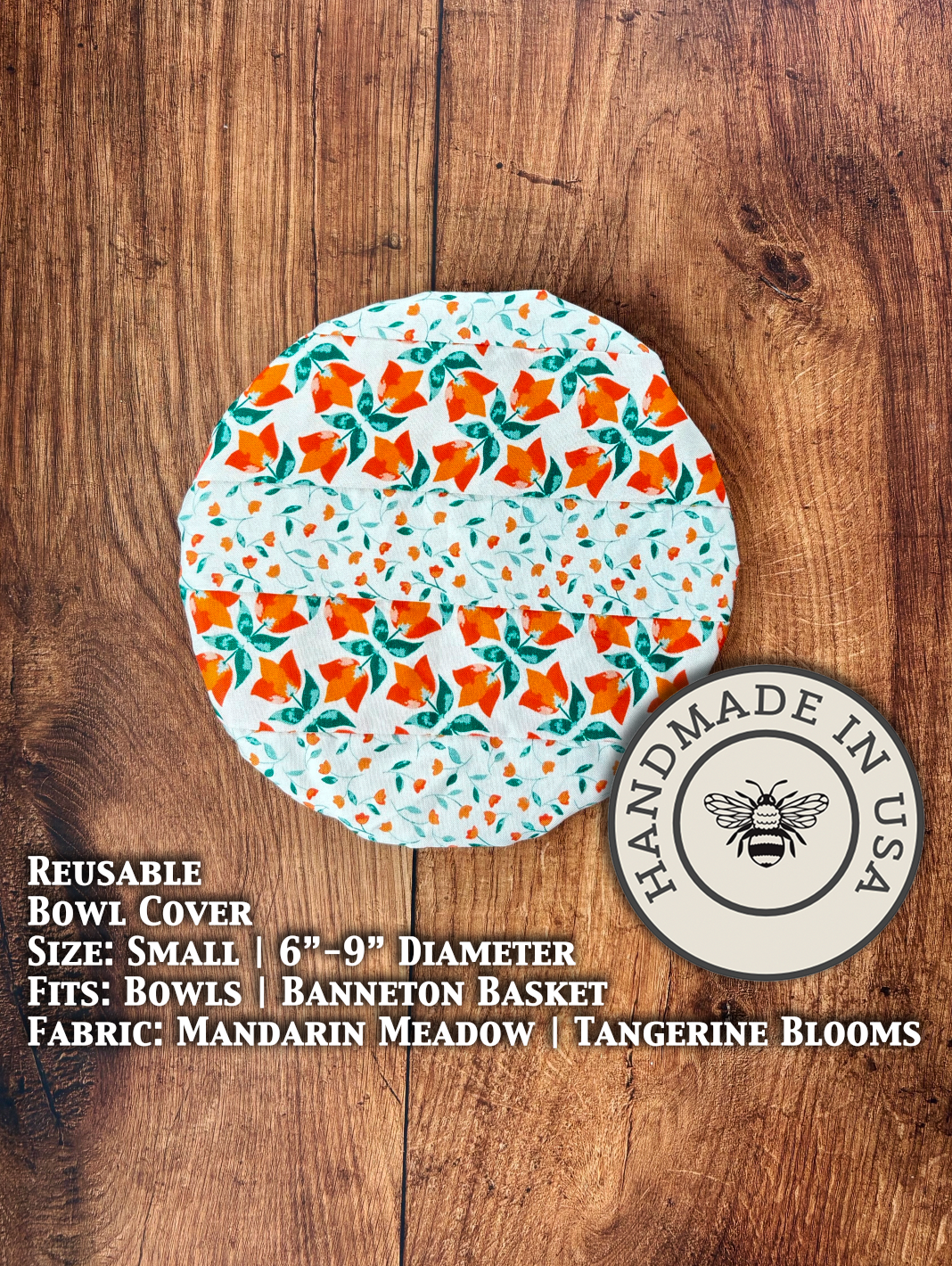 Small bowl and banneton covers from Five Oaks Farm featuring Mandarins, meadow tangerines, and blooming flowers.