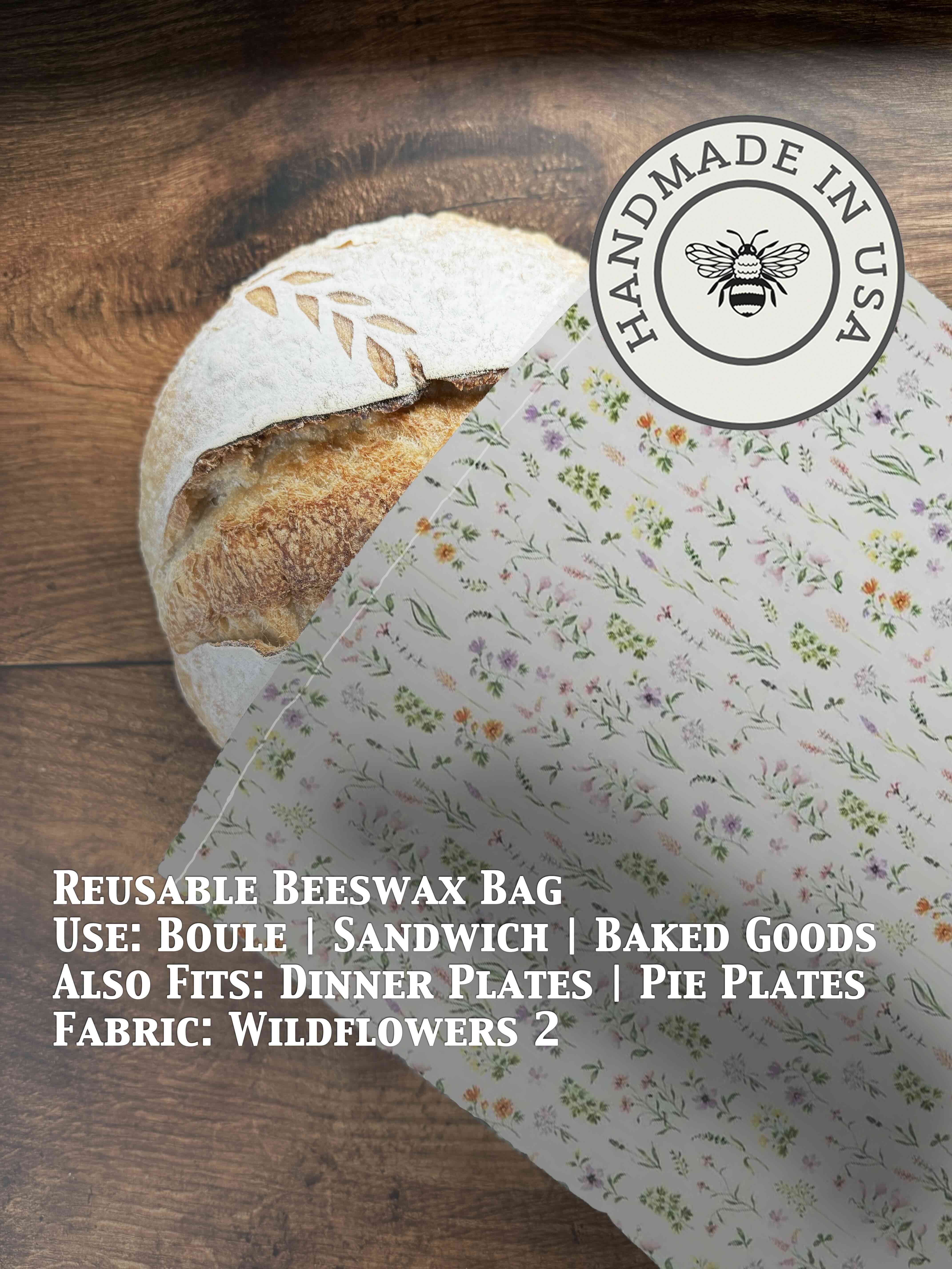 Beeswaxed bread bag from Five Oaks Farm, green cloth with beeswax coating for storing bread naturally and eco-friendly.