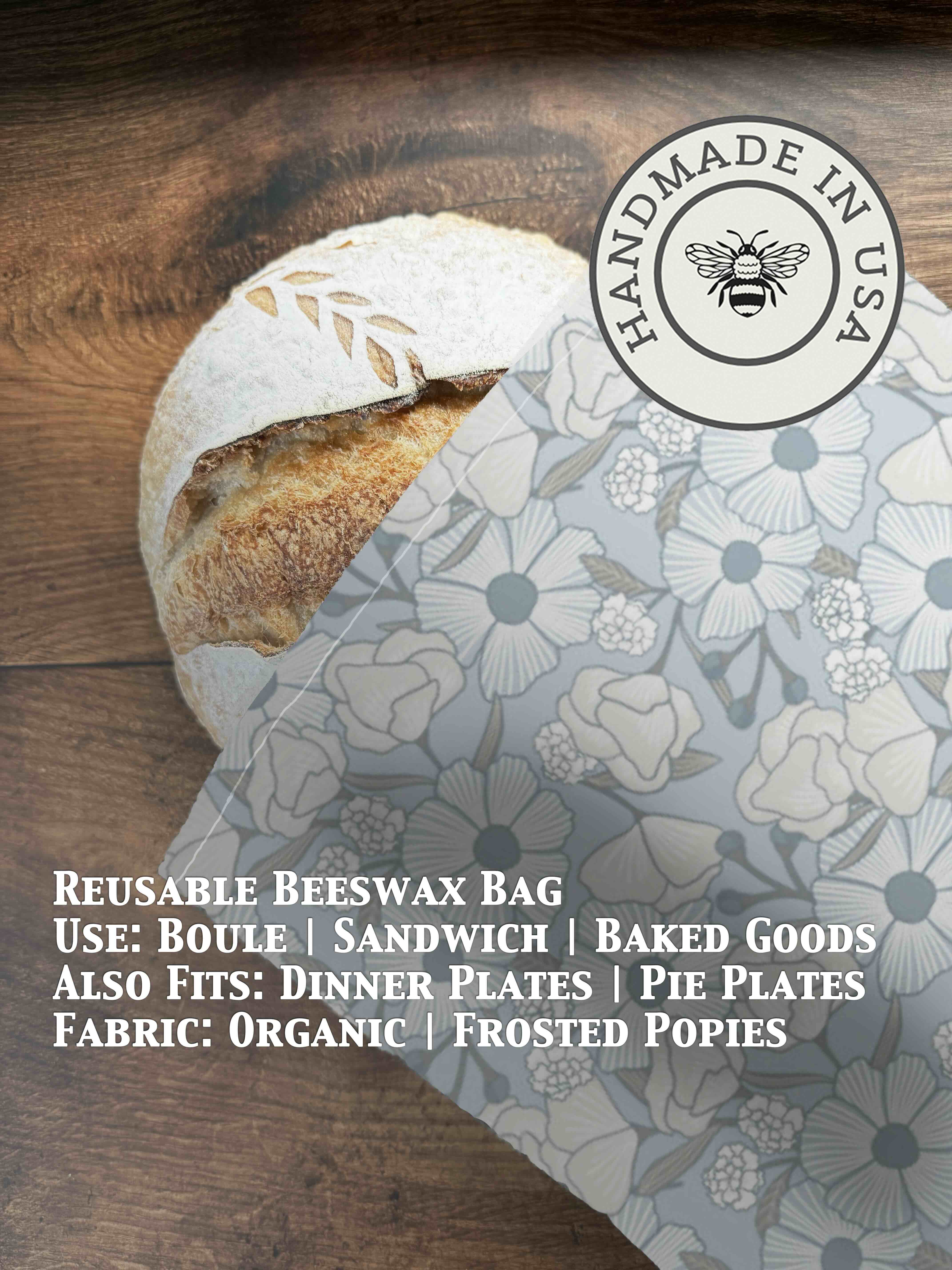 Beeswaxed bread bag from Five Oaks Farm with green fabric, designed for storing bread naturally and sustainably.