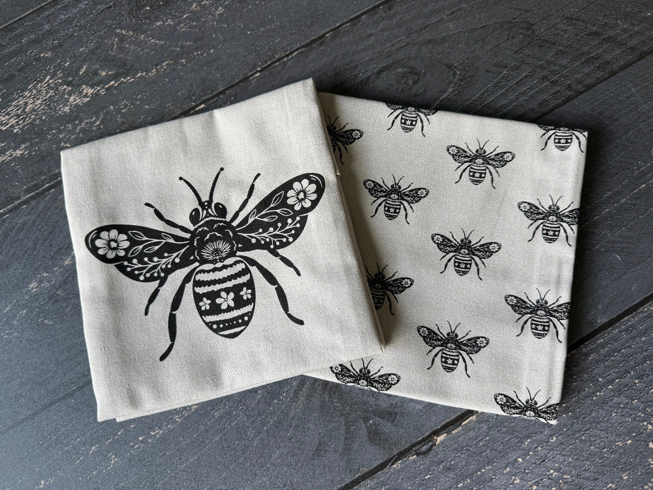 Set of hand towels from Five Oaks Farm, featuring rustic farm-inspired designs, perfect for a cozy, country-style kitchen or bathroom.