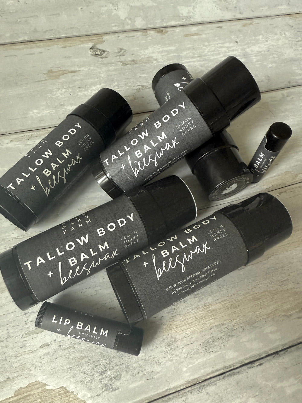Five Oaks Farm Tallow Body Balm in a jar, natural skincare product made from farm-sourced ingredients with a creamy texture