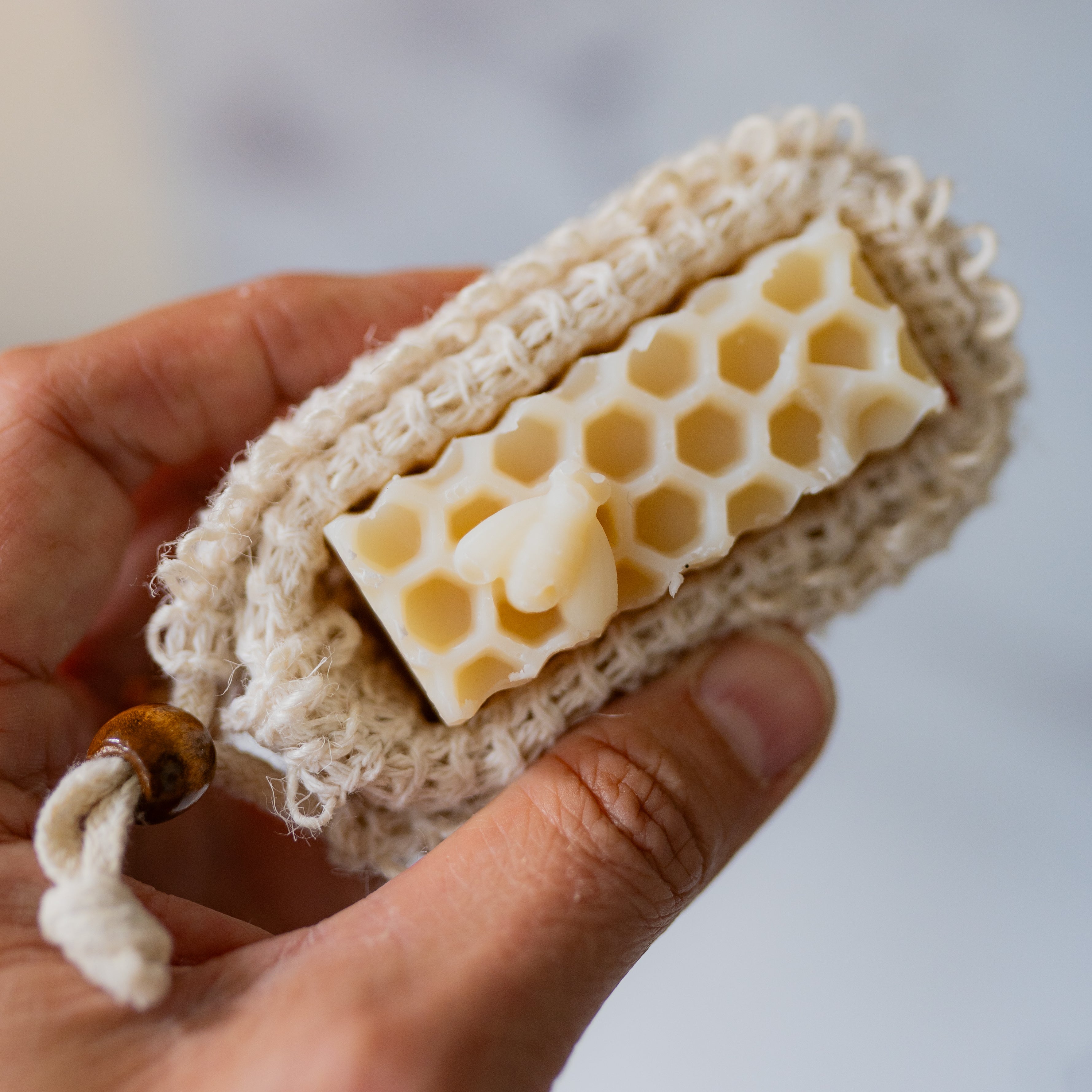 Handmade soap from Five Oaks Farm, Lemon Honey Breeze scent, featuring natural ingredients and rustic packaging.