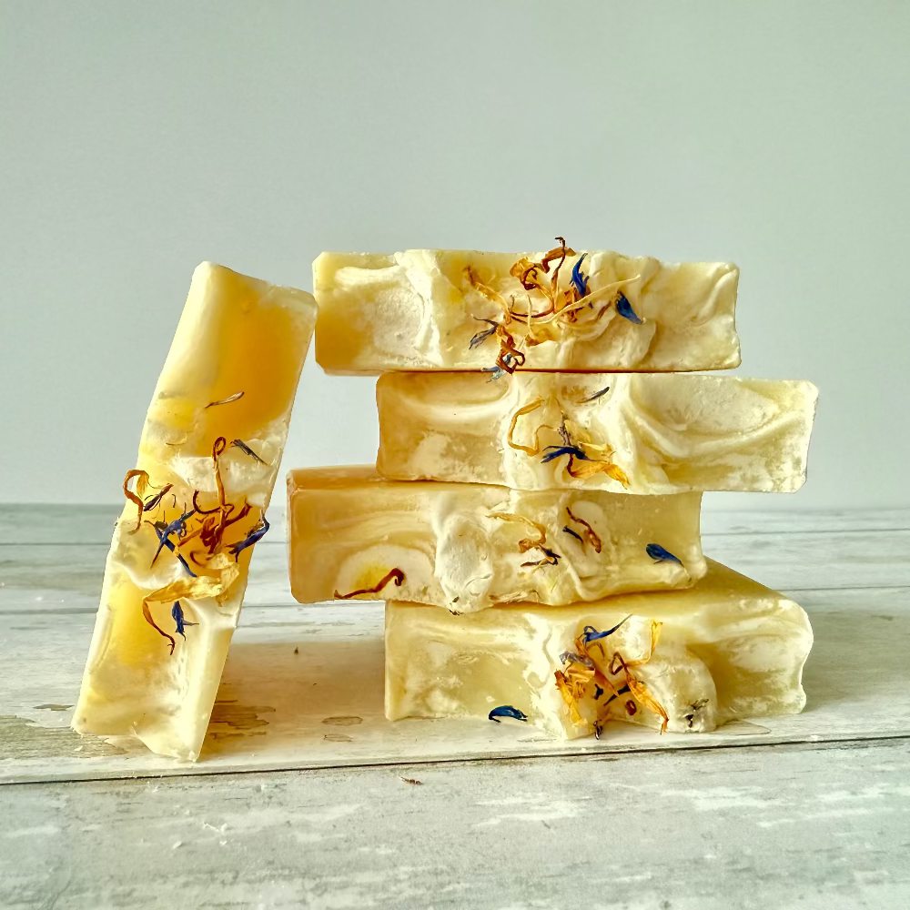 Handmade lemon honey breeze soap from Five Oaks Farm, rustic farm-made soap with fresh lemon and honey scent.