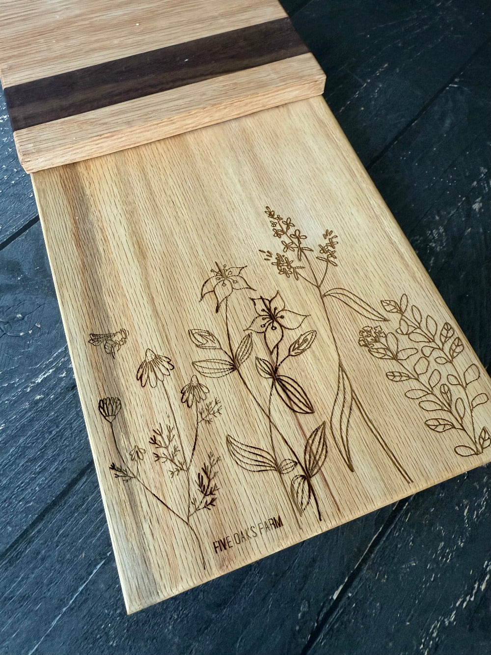 Maple vertical cutting board from Five Oaks Farm, showcasing a sleek, natural wood grain design for kitchen use.