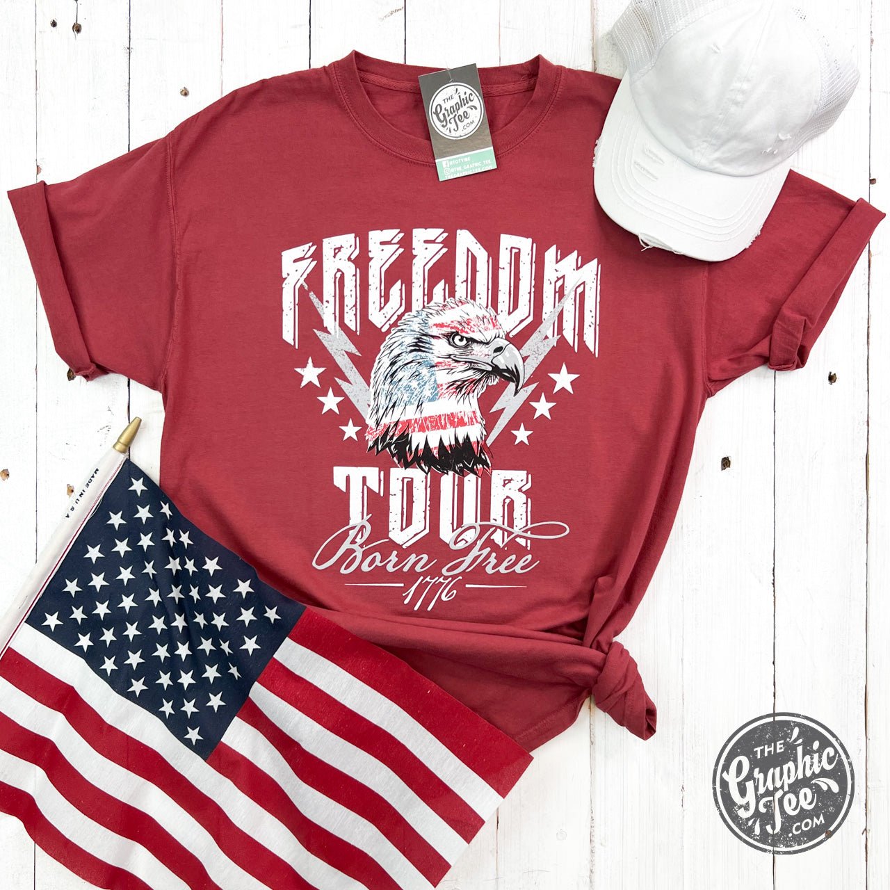 Unisex graphic tee featuring a bold eagle design on the Freedom Tour Eagle Short Sleeve Tee by The Graphic Tee.