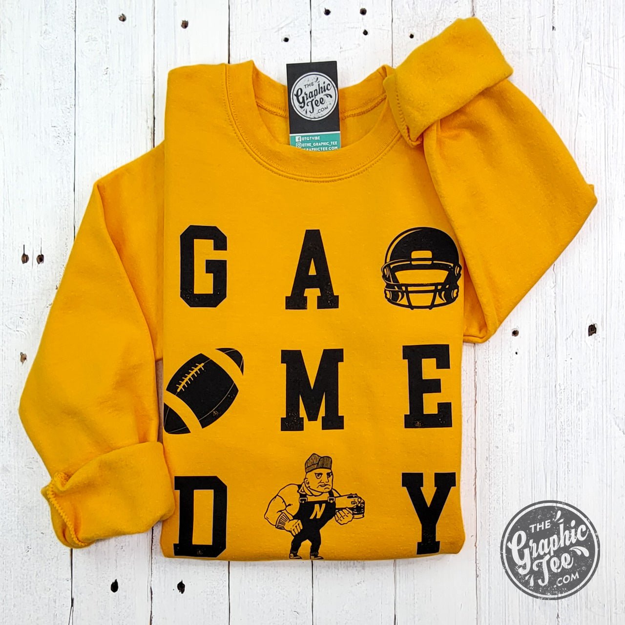 Adult Newton Railers gold crewneck sweatshirt with graphic design, ideal for game day, from The Graphic Tee.