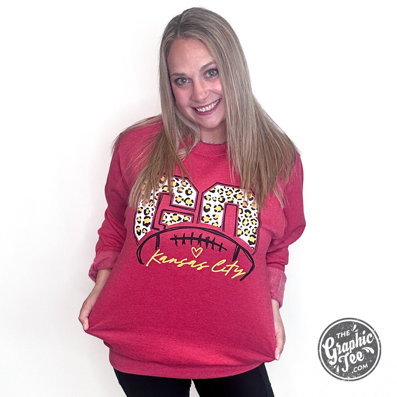 Red leopard print unisex crewneck sweatshirt by The Graphic Tee featuring a stylish graphic design.