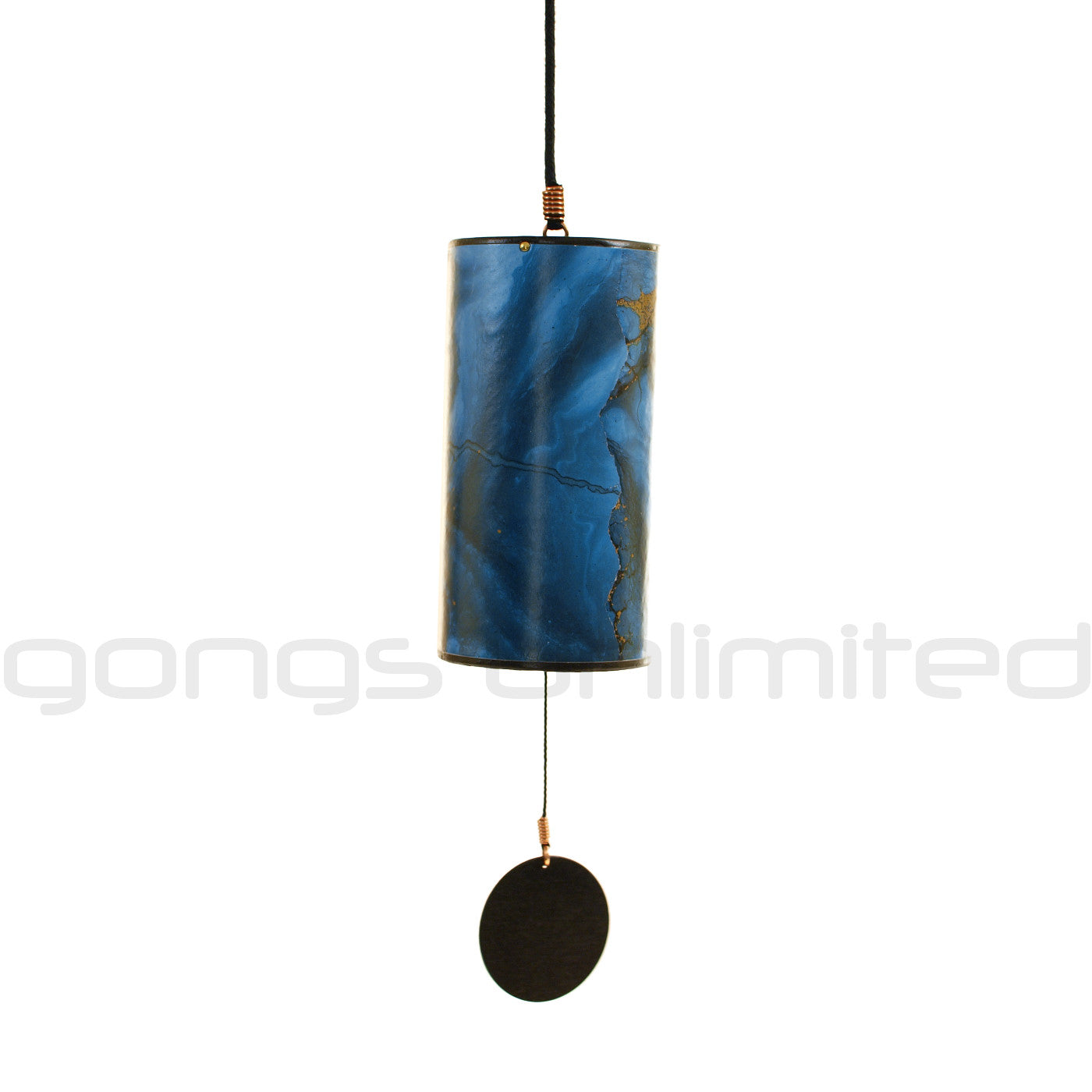 Blue moon and burgundy Single Zaphir Chimes by Gongs Unlimited, featuring colorful glass wind chimes with intricate designs.