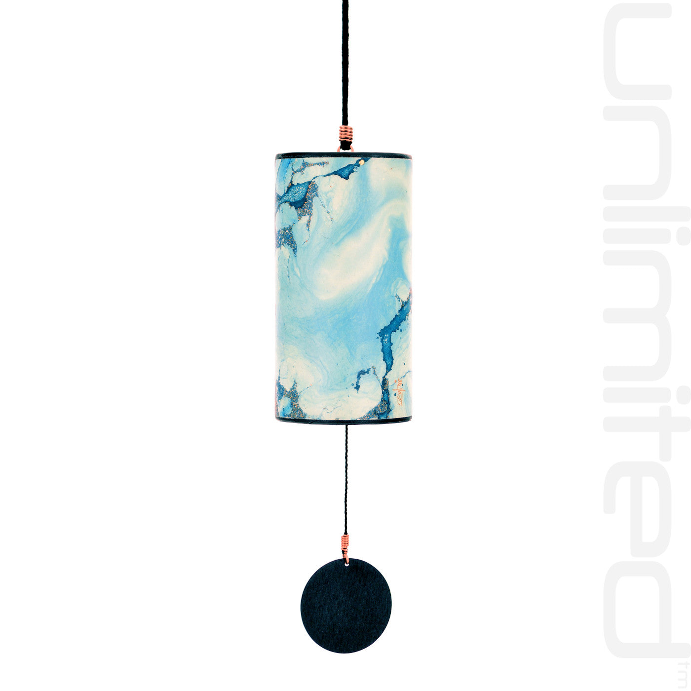 Blue and burgundy Single Zaphir Chimes by Gongs Unlimited, featuring delicate metal tubes and a graceful design.