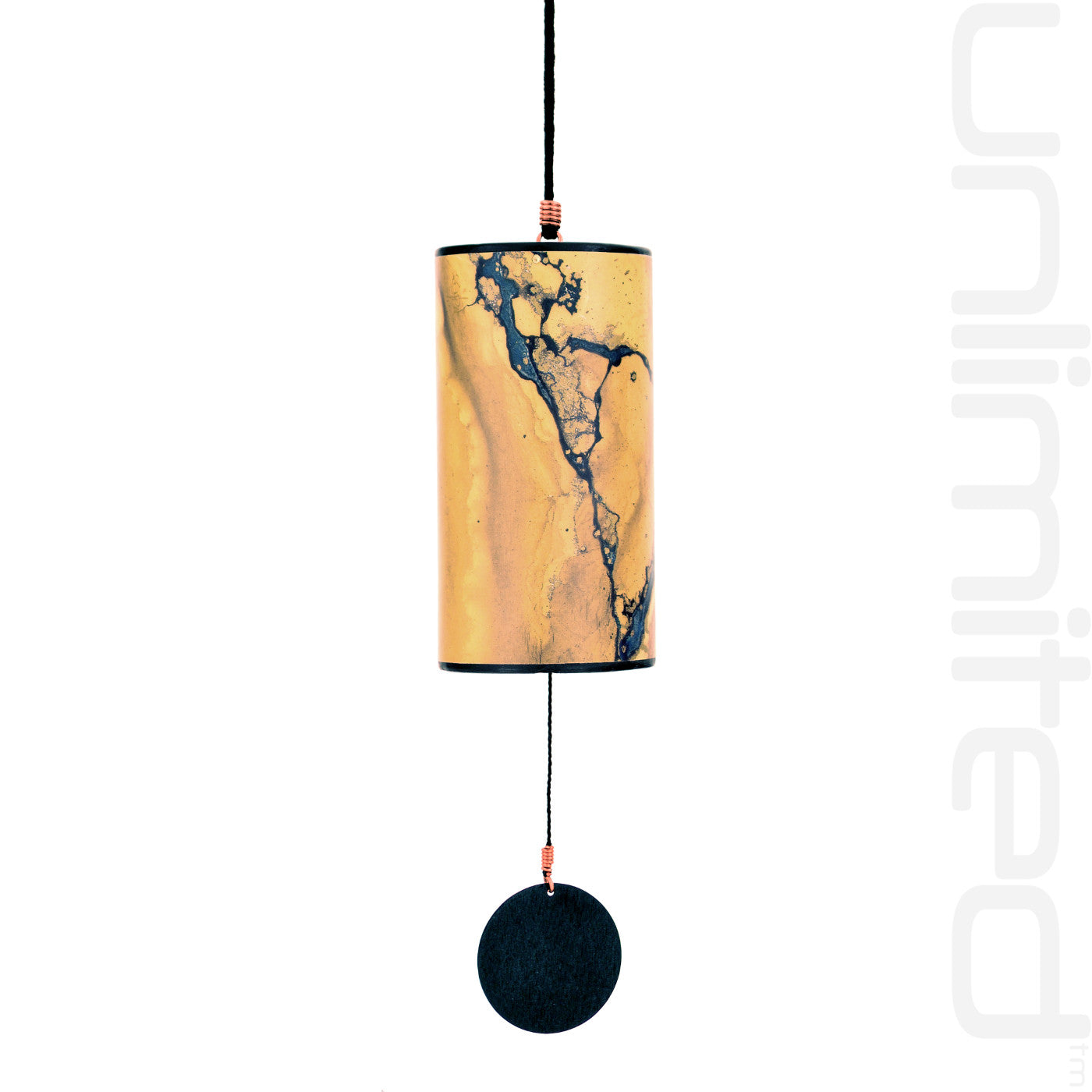 Blue moon and burgundy Single Zaphir Chimes by Gongs Unlimited, featuring colorful glass and metal design with a wooden striker.