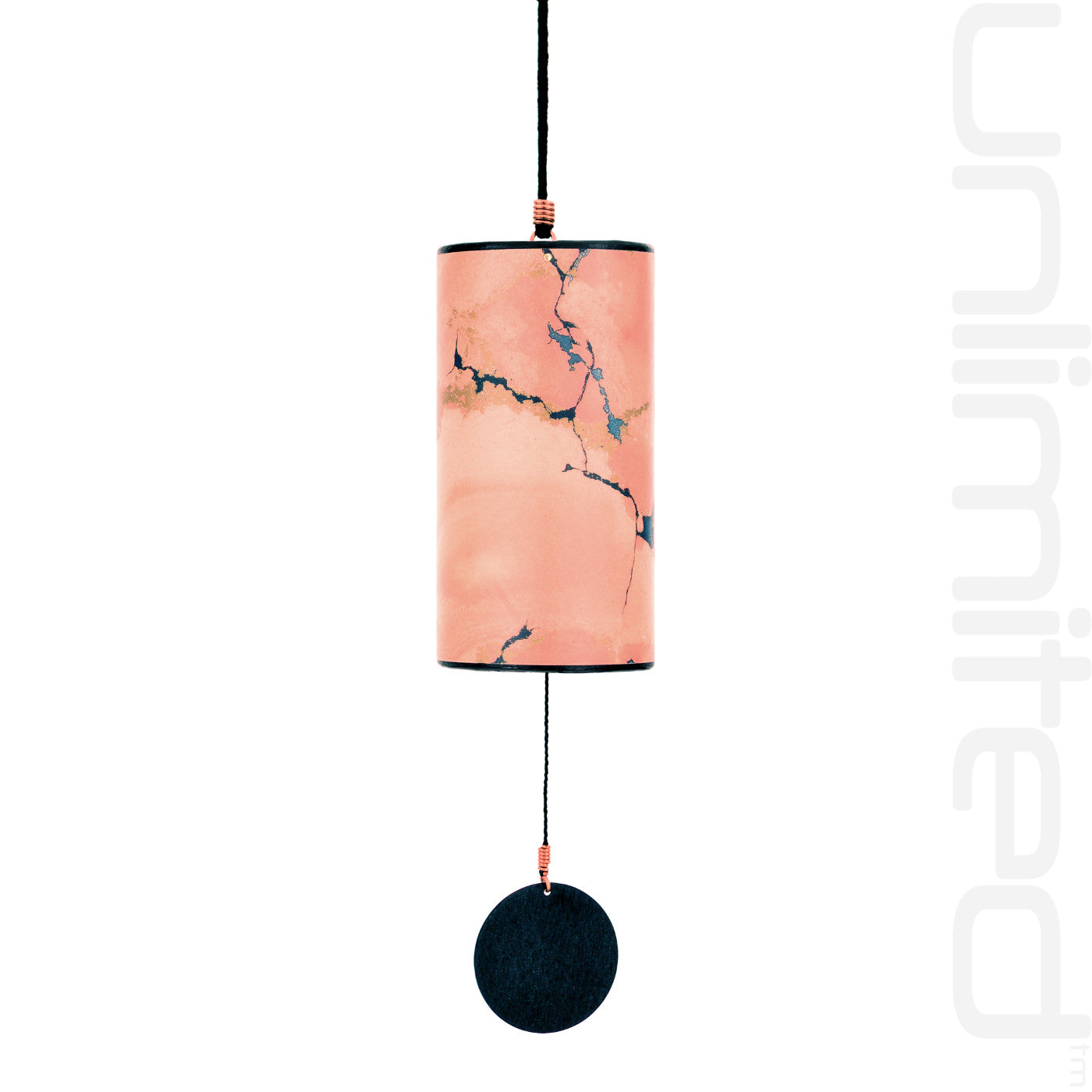 Blue and burgundy single Zaphir chime by Gongs Unlimited, showcasing its colorful metal design and sleek cylindrical shape.
