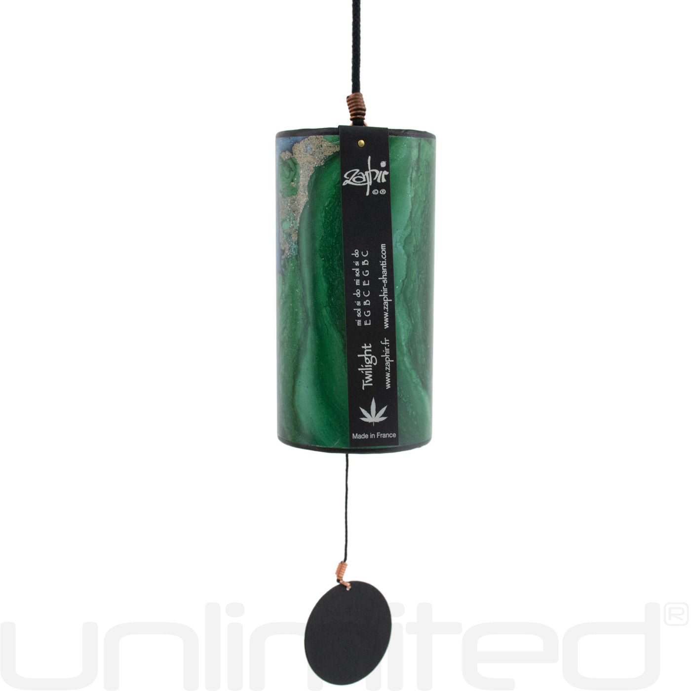 Blue and burgundy Single Zaphir Chimes by Gongs Unlimited, featuring colorful glass and metal design for calming sound.