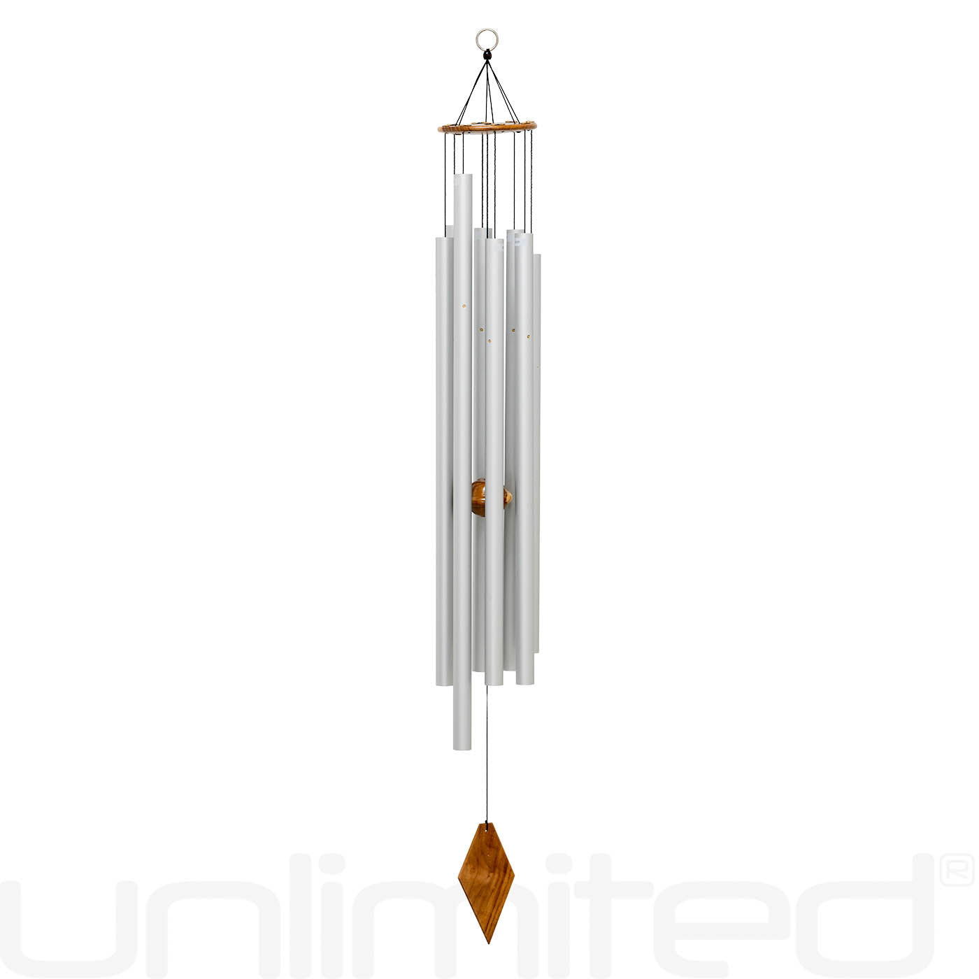 Unlimited Fibonacci Sound Healing Wind Chime by Gongs Unlimited featuring tuned healing chimes and wooden clapper for soothing sound.