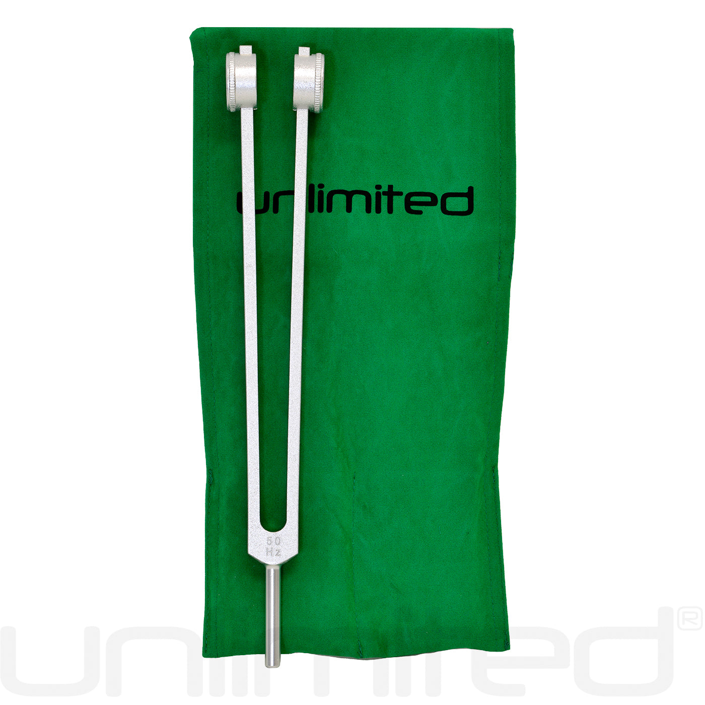 Gongs Unlimited 50 Hz nerve tuning fork with weighted handle and activator for sound therapy and vibrational healing.