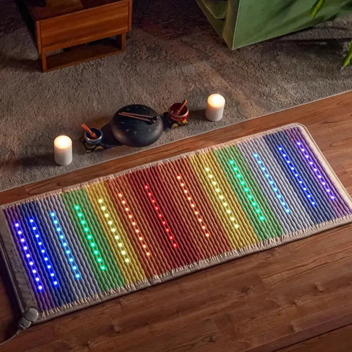 HealthyLine Rainbow Chakra Series PEMF Far Infrared Heating Pad, 74x28 inches, colorful chakra-themed heating mat for relaxation and pain relief.