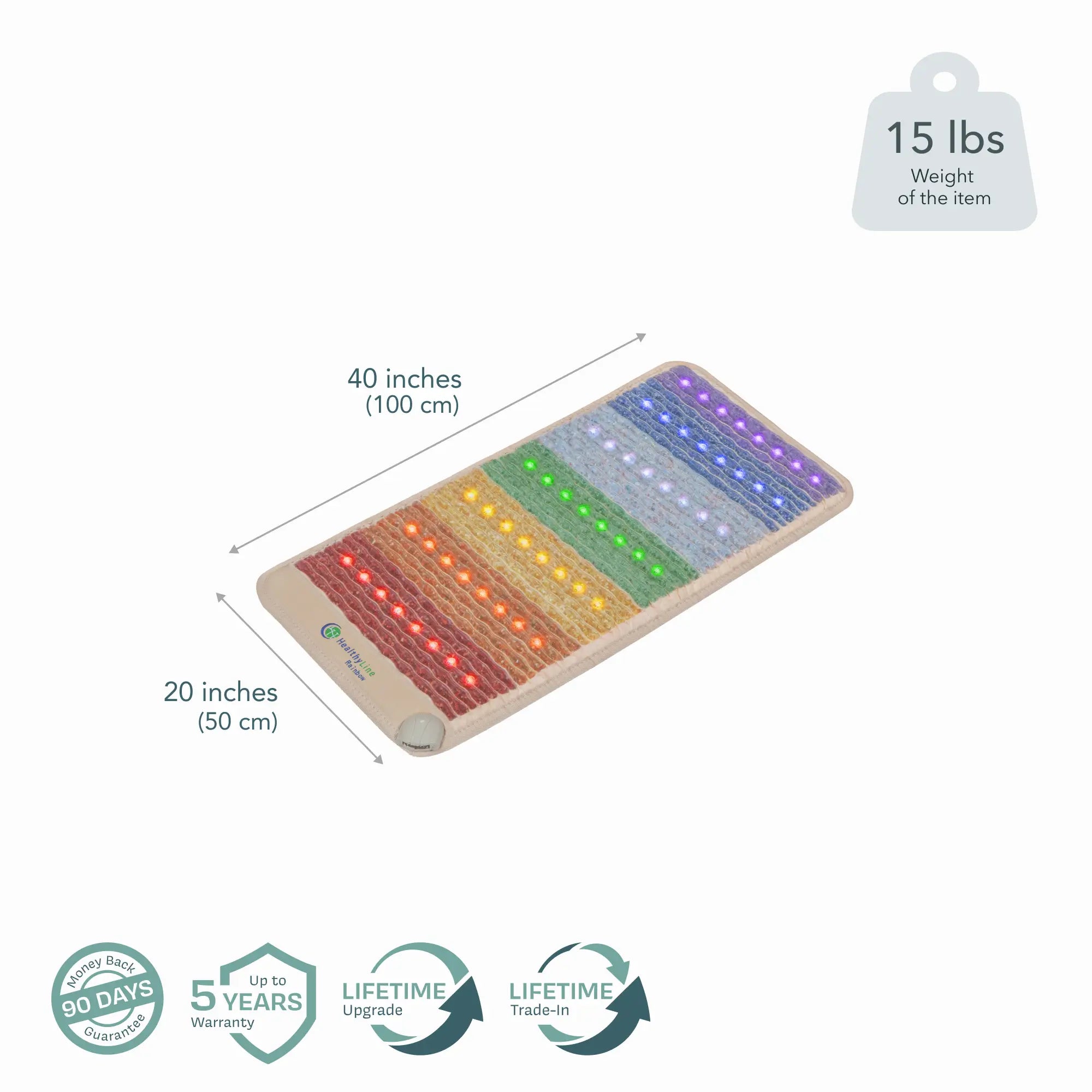 HealthyLine Rainbow Chakra Series PEMF Far Infrared Heating Pad, 74x28 inches, third edition with colorful chakra design.